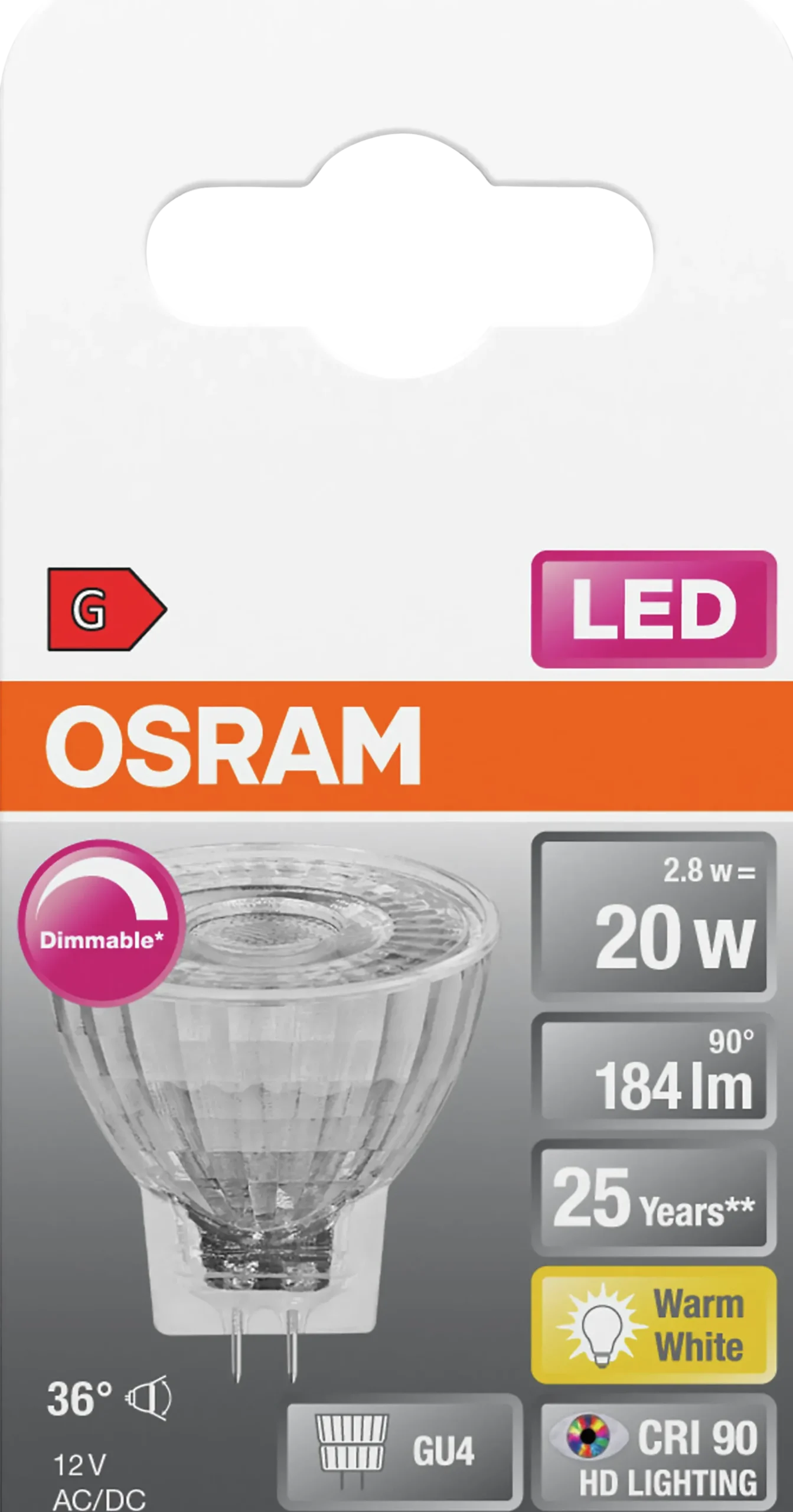 LED lyspære MR11 35 gu4 dim 3,2W 2700K 36° 12V-Osram Sale