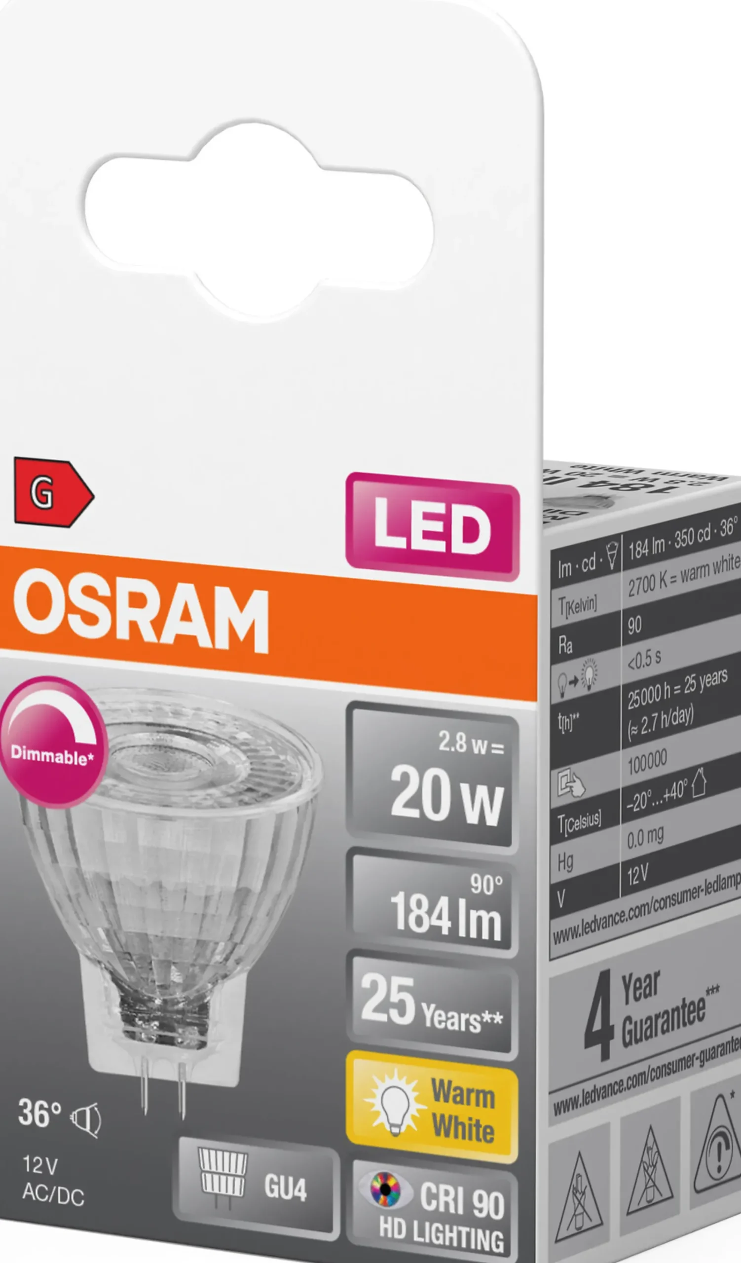 LED lyspære MR11 35 gu4 dim 3,2W 2700K 36° 12V-Osram Sale