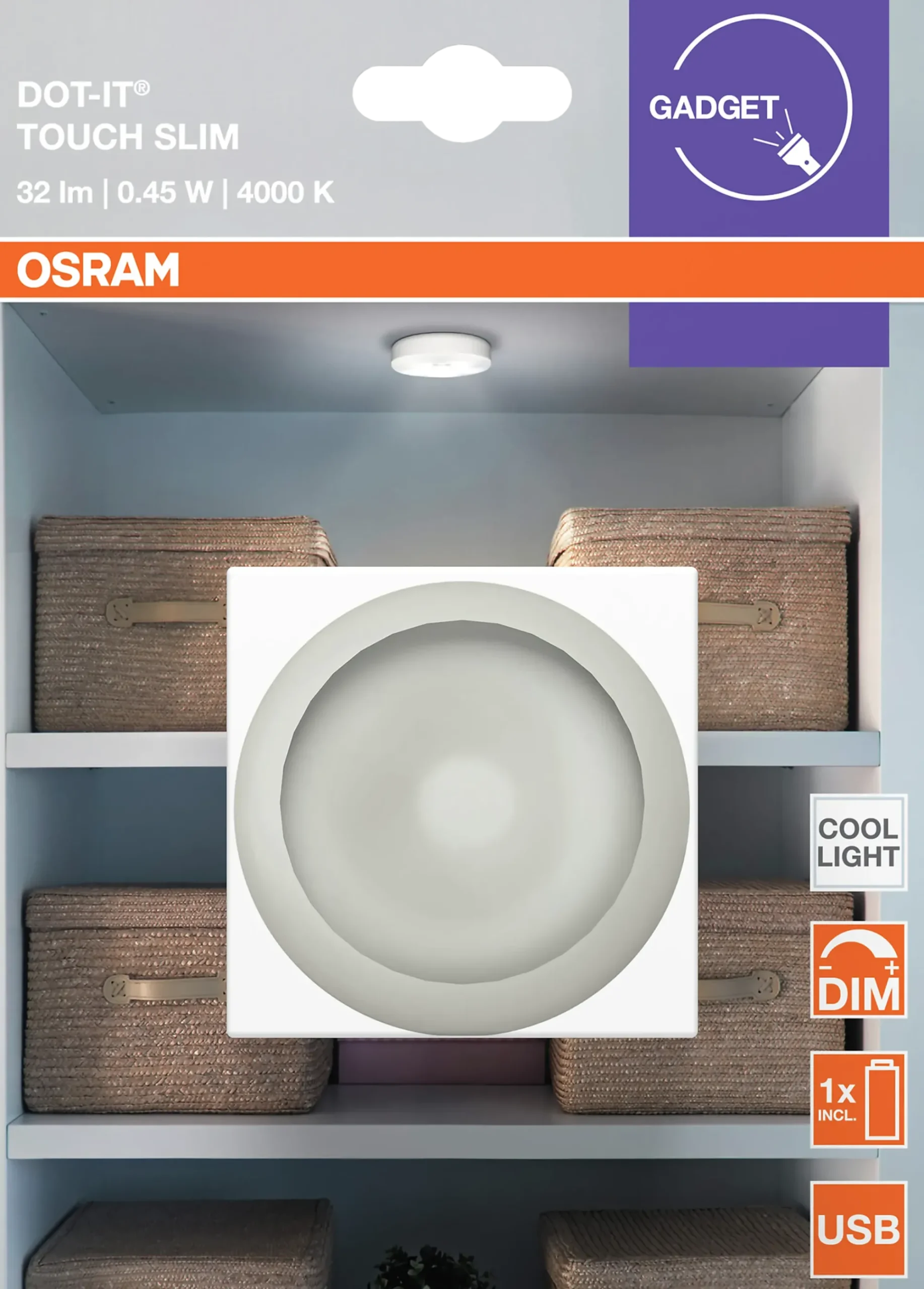 Led Mobil Lykt Dot- It Slim Hvit Batteri-Osram