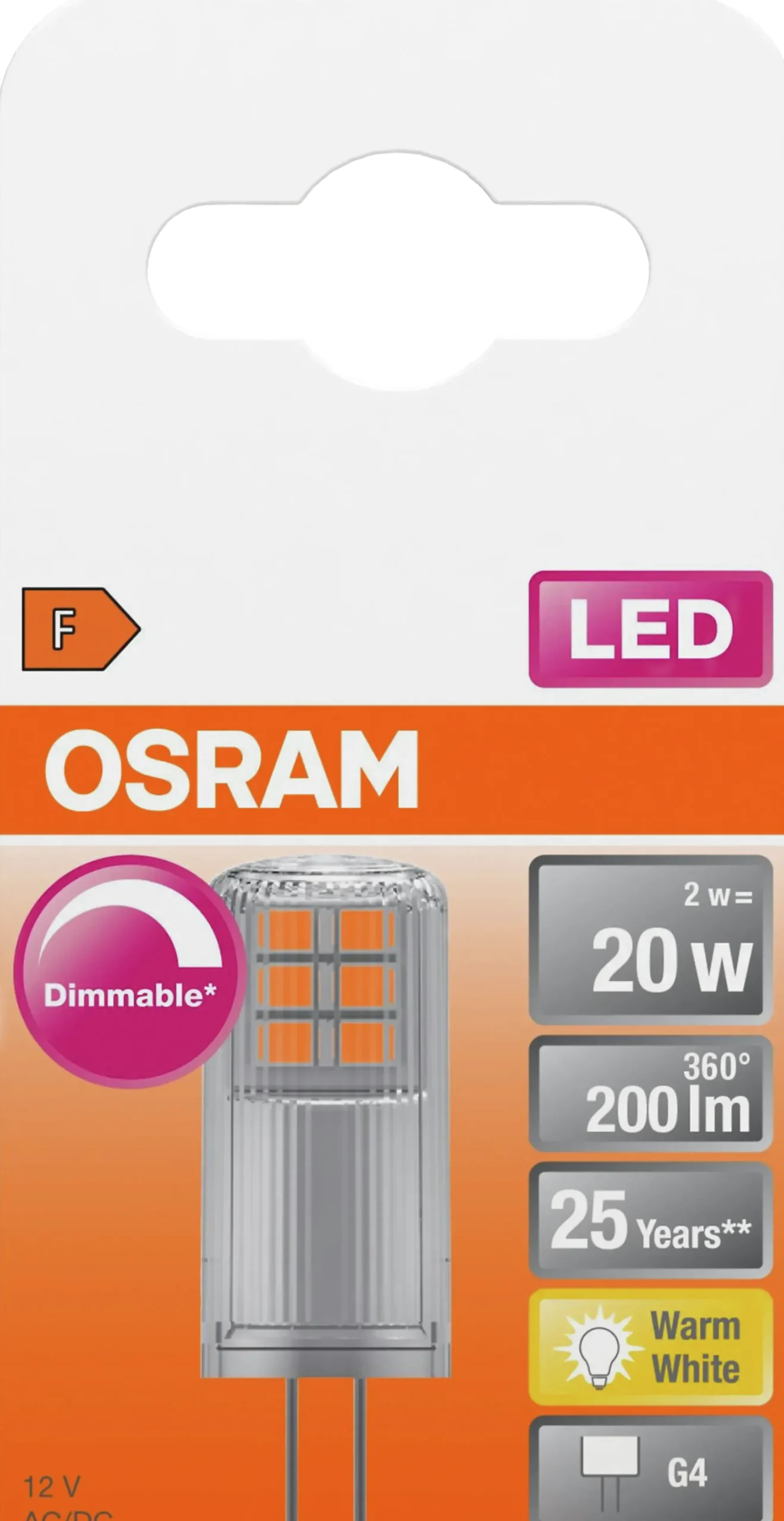 Led Pin G4 20 200lm klar Dimbar Varmhvit-Osram Discount