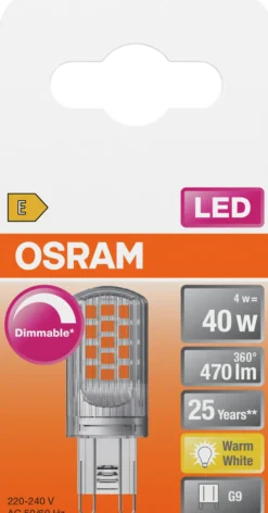 Led Pin G9 40 470lm klar Dimbar Varmhvit-Osram Outlet