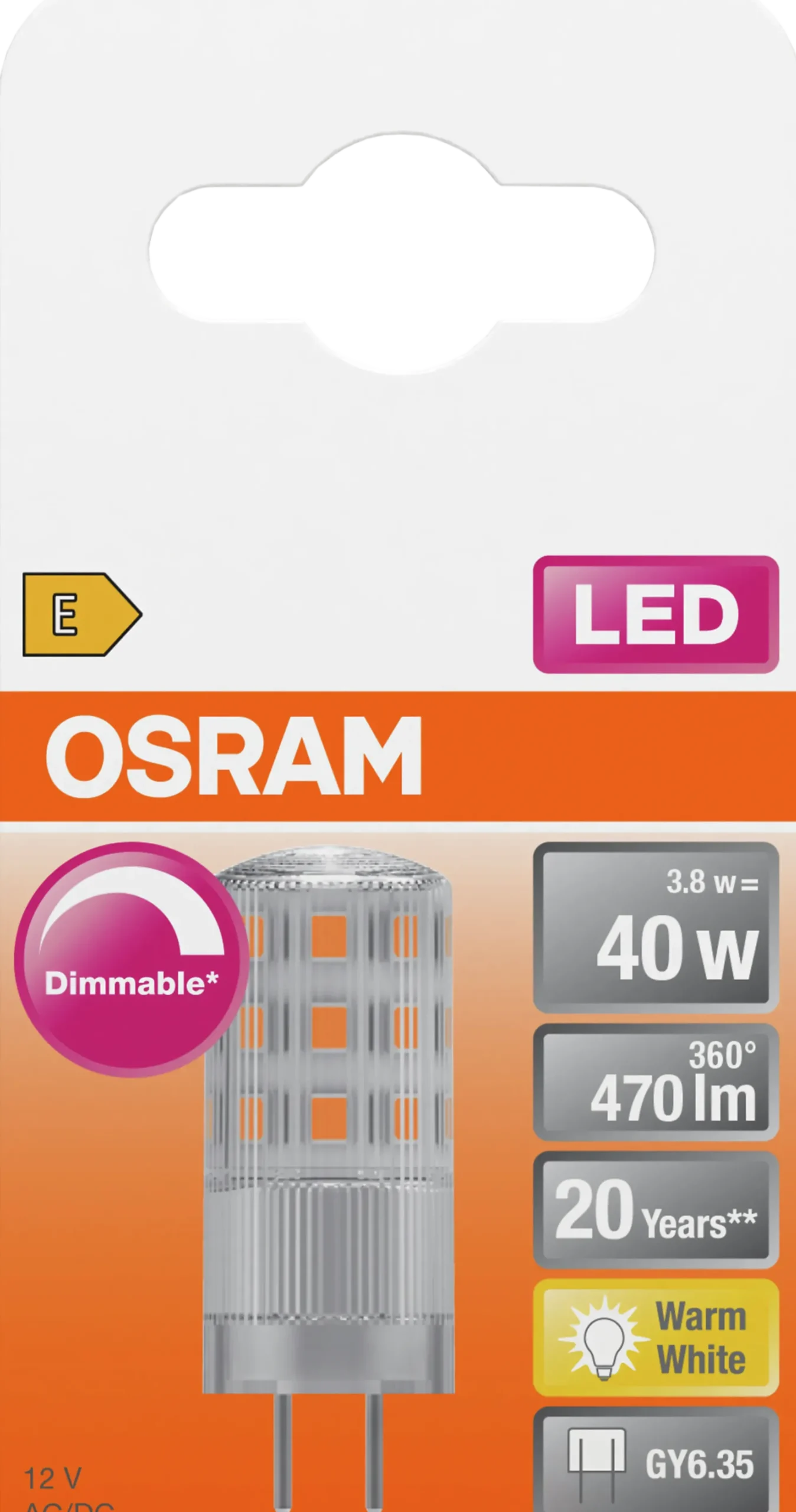 Led Pin Gy6,35 40 470lm klar Dimbar Varmhvit-Osram Sale