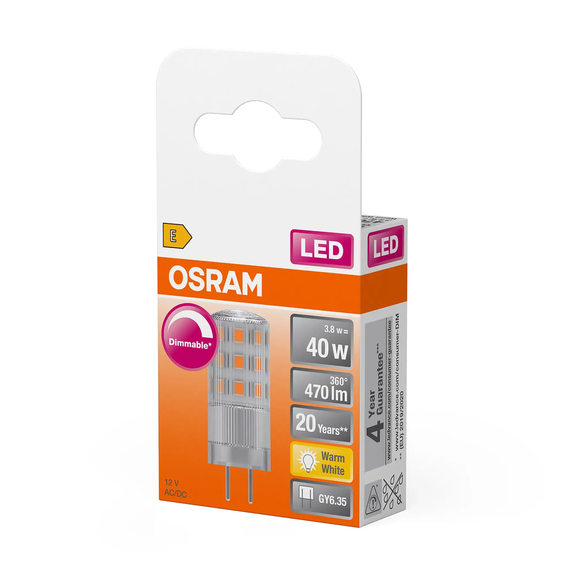 Led Pin Gy6,35 40 470lm klar Dimbar Varmhvit-Osram Sale