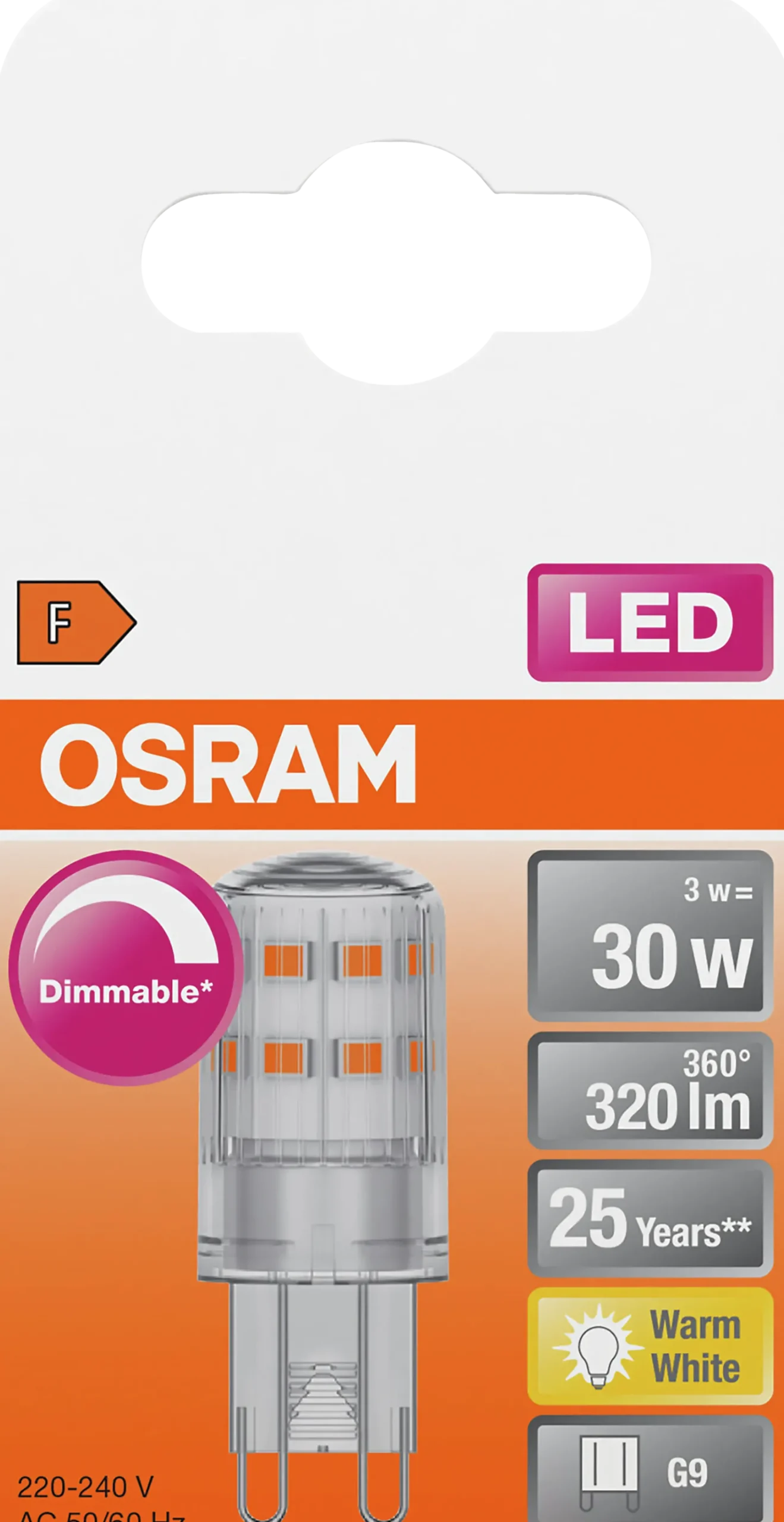 LED pin 30 3W dim 2700K G9-Osram