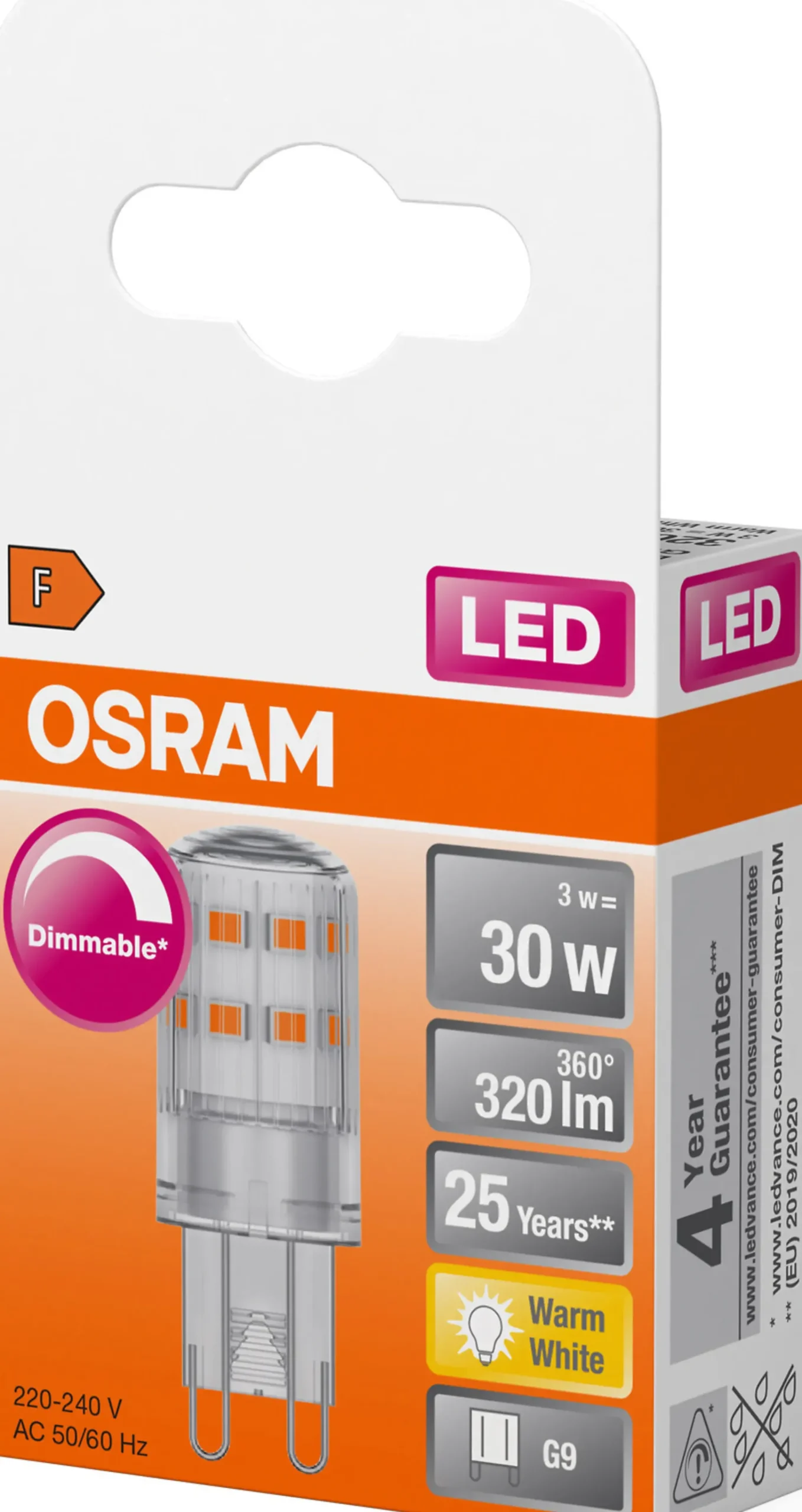 LED pin 30 3W dim 2700K G9-Osram
