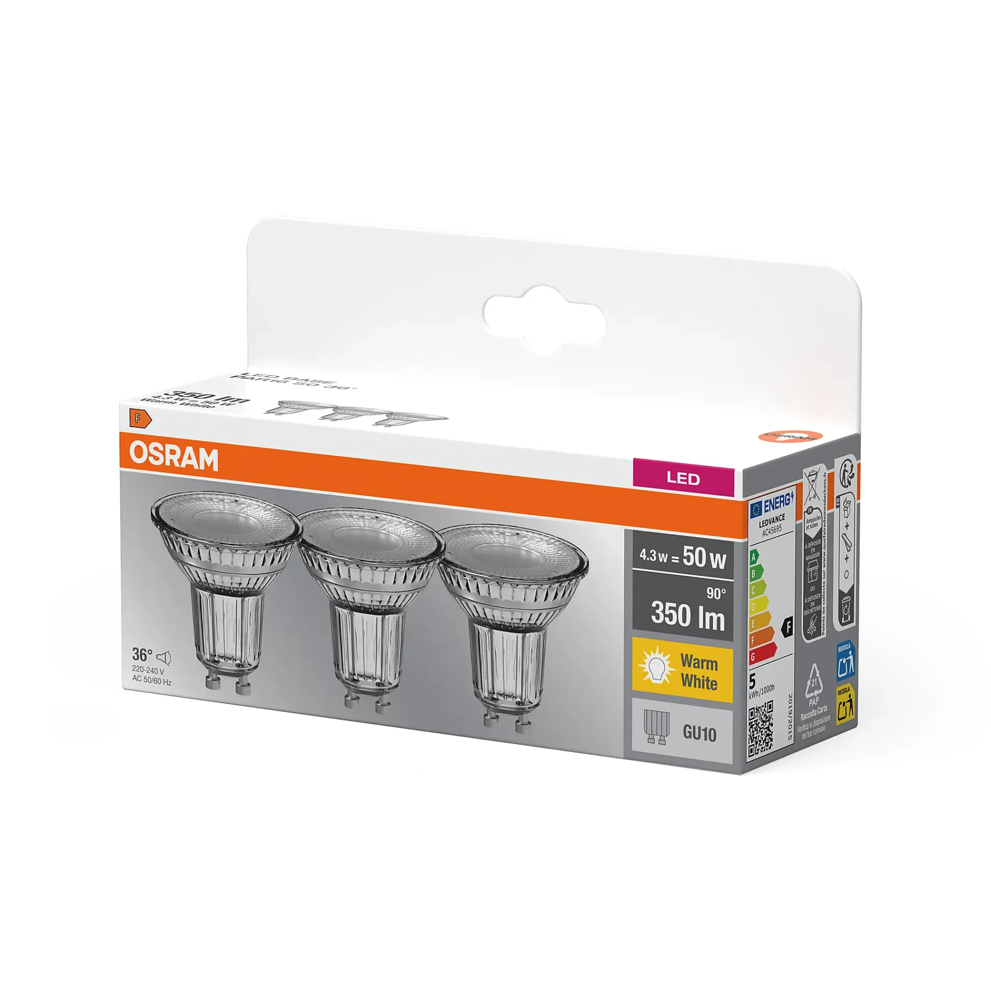 Led Spot Gu10 50 350lm Varmhvit 3stk-Osram Sale