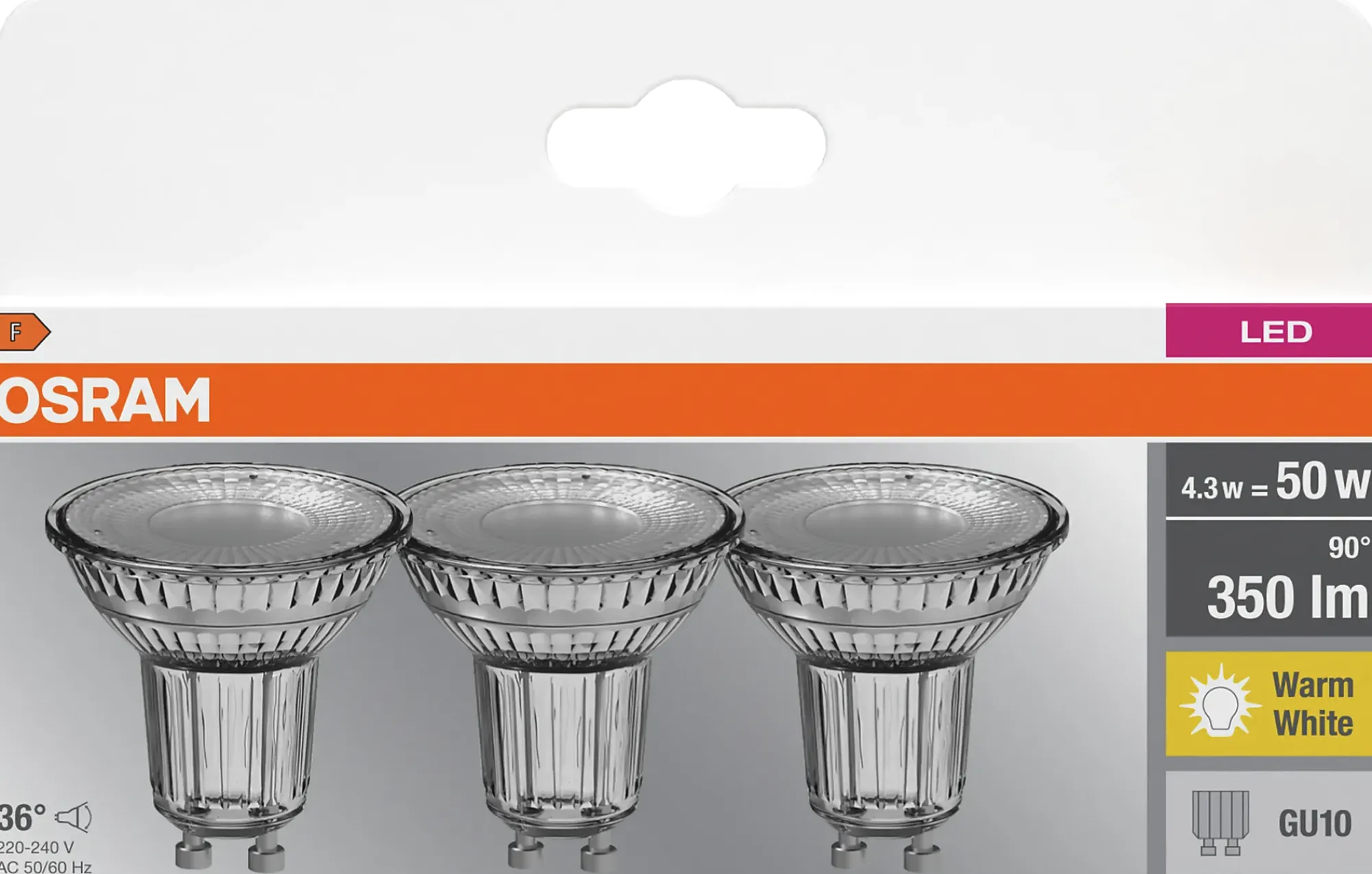 Led Spot Gu10 50 350lm Varmhvit 3stk-Osram Sale