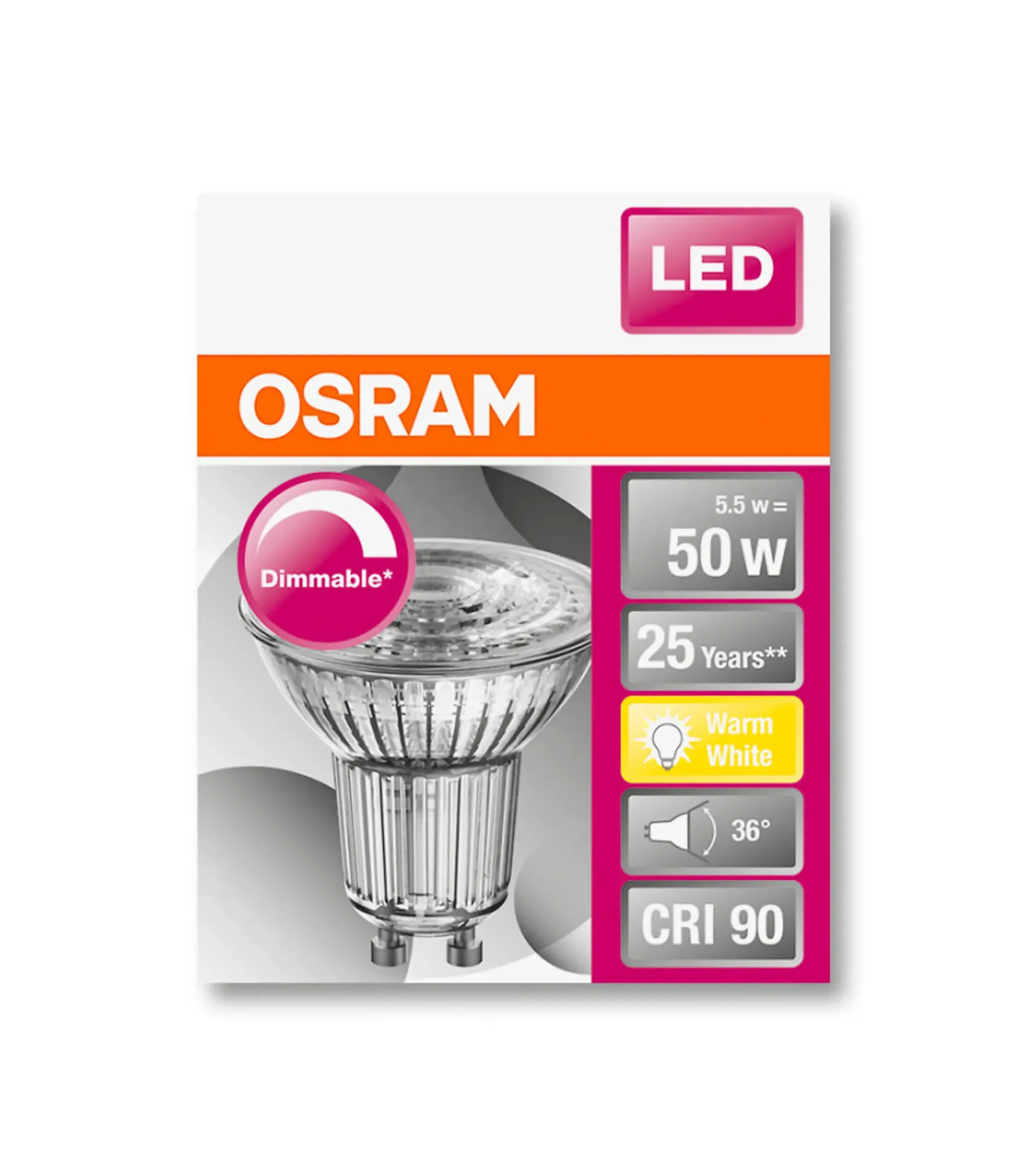 Led Spot Par16 50 5,5W 2700K Dim Gu10-Osram Discount