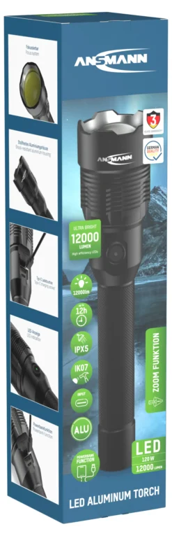 Lommelykt oppladbar 12000lm IPX5-Ansmann Outlet