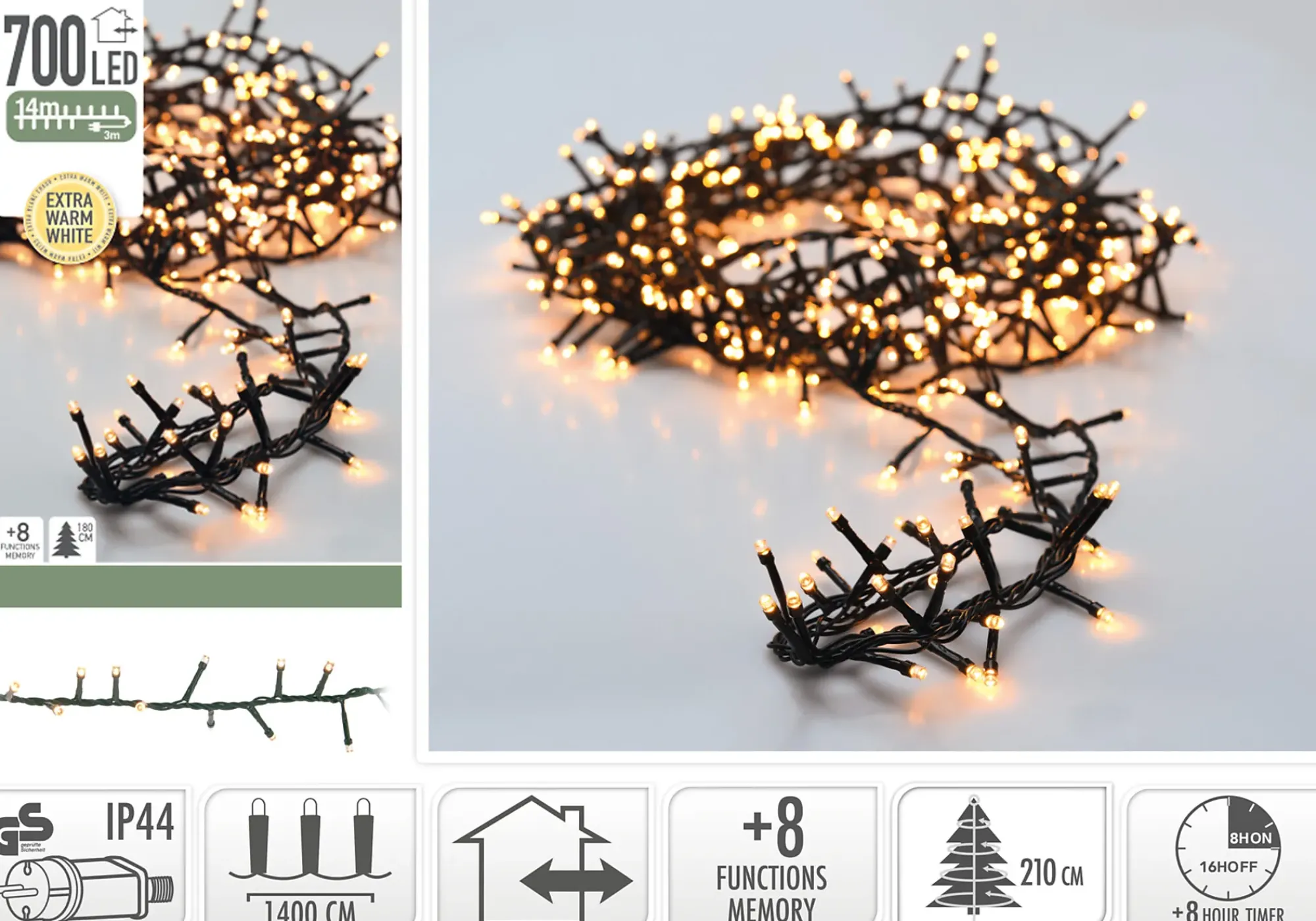 Lyslenke MicroCluster 700ledlys ekstra varmhvit 14m-Ki Hot