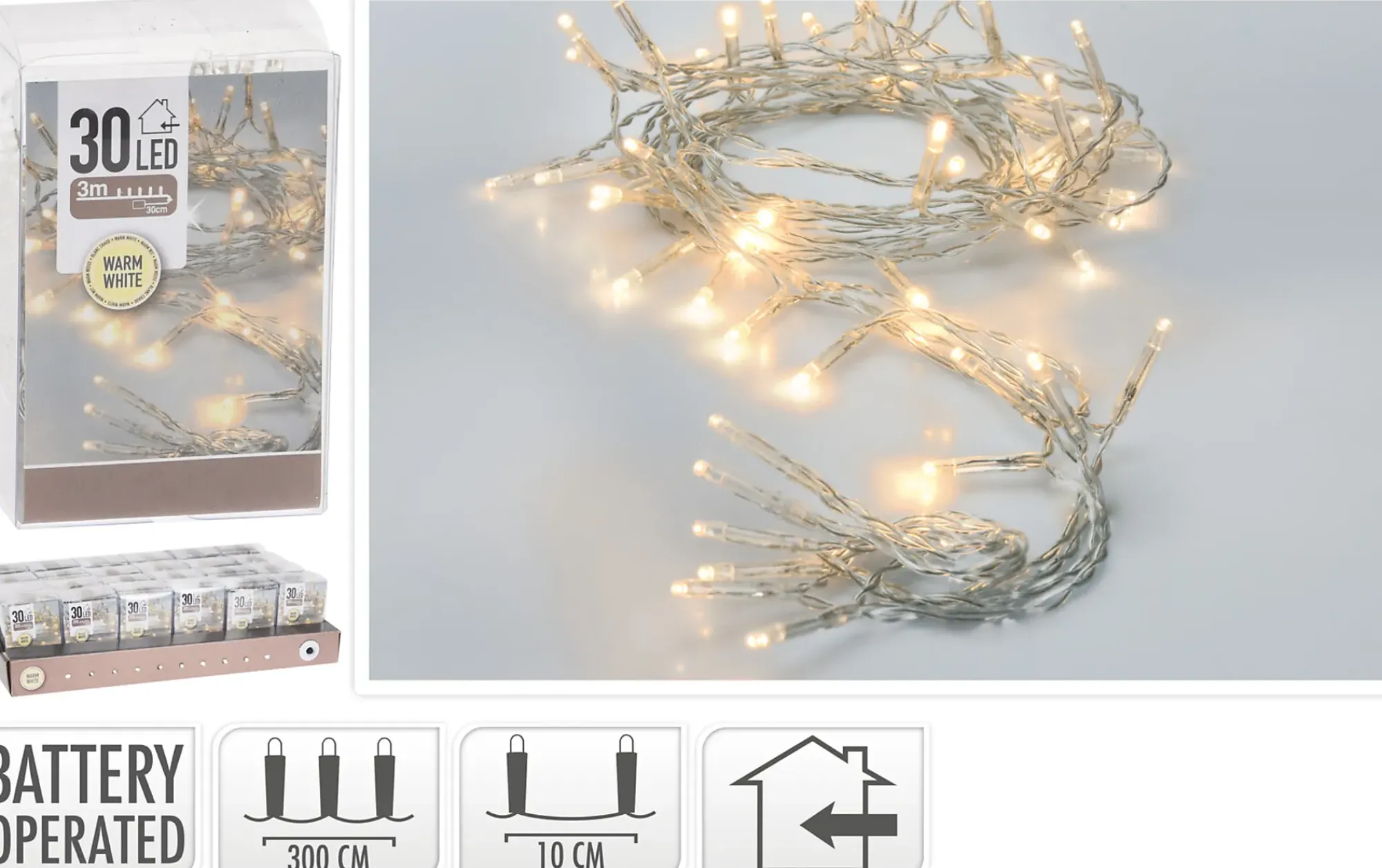 Lysslynge 30LED Varmhvit batteridrevet 3m-Ki Online