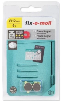Magnetskiver Neodym silver selvklebende 12mm 6stk 4kg-Fix O Moll Clearance