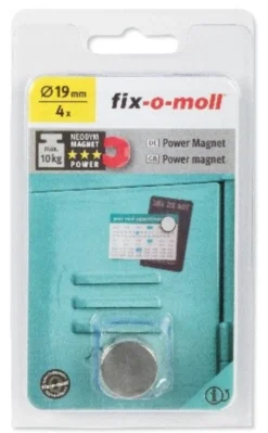 Magnetskiver Neodym silver 19x3mm 4stk 10kg-Fix O Moll New