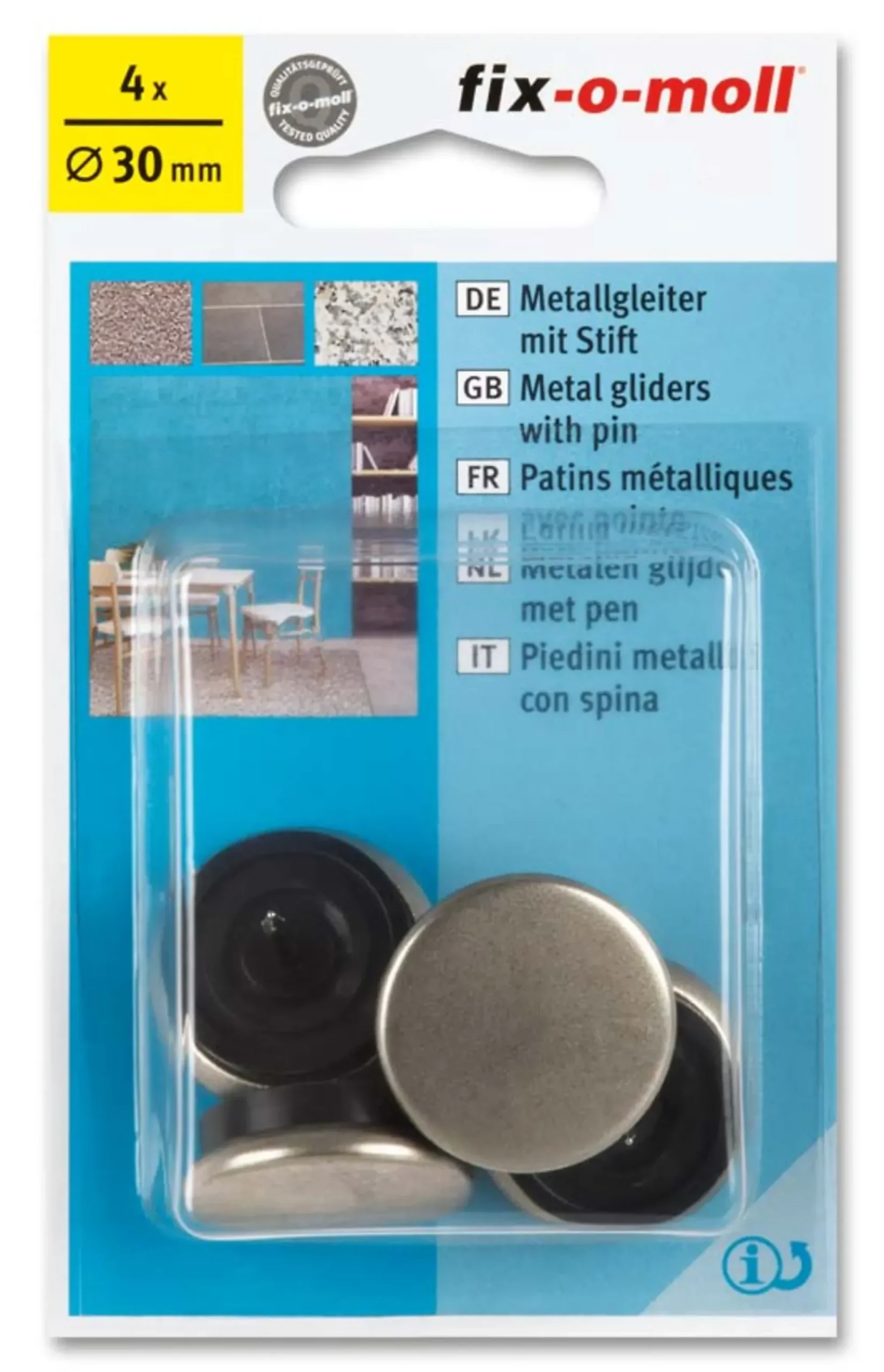 Møbelknott i metall med stift Ø30mm 4stk-Fix O Moll Sale