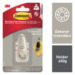 Metallkrok Classic rund liten i børstet nikkel-Command Outlet