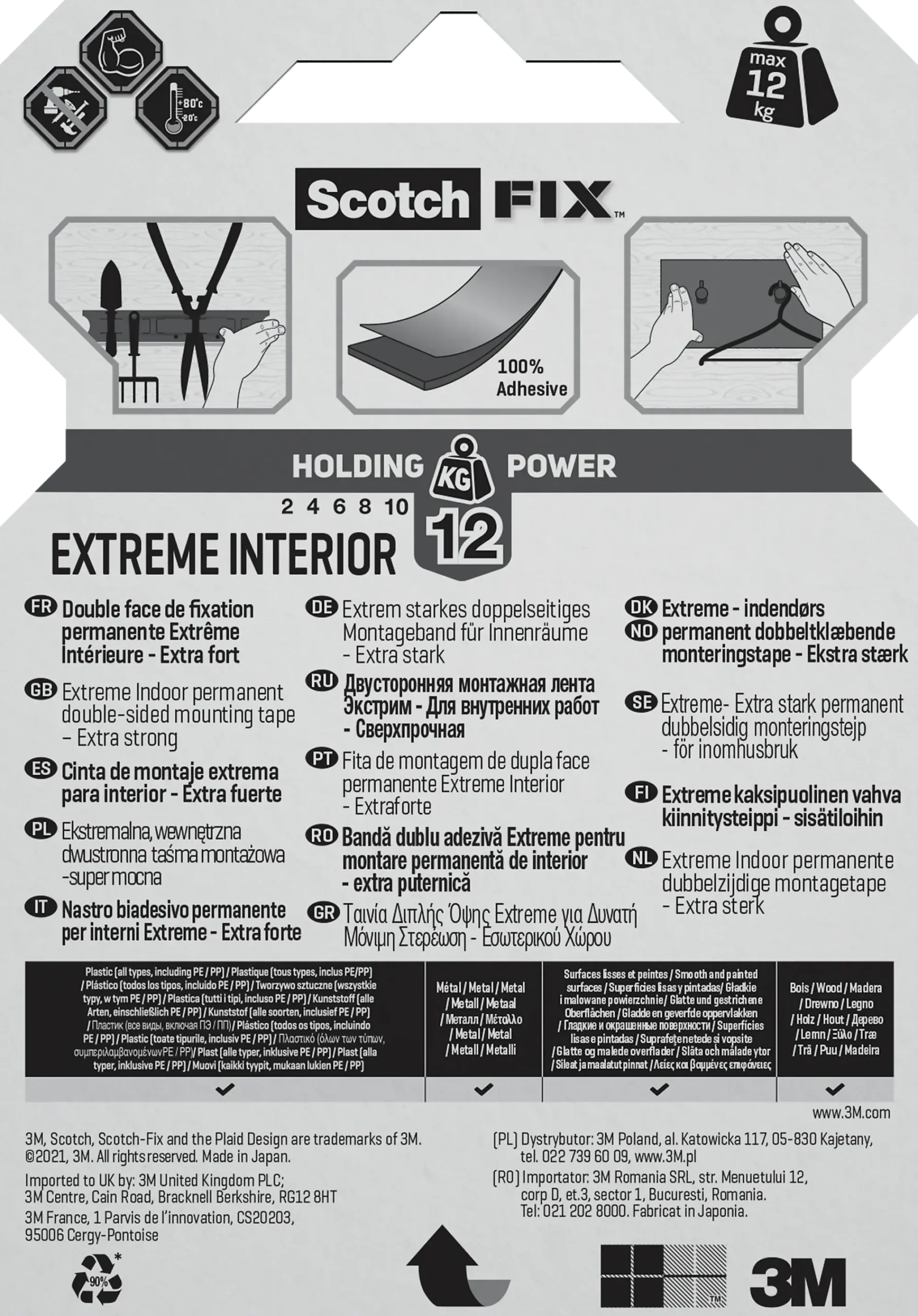 Monteringstape EXTREME 19mmx1,8m innendørs 12kg-Scotch Outlet