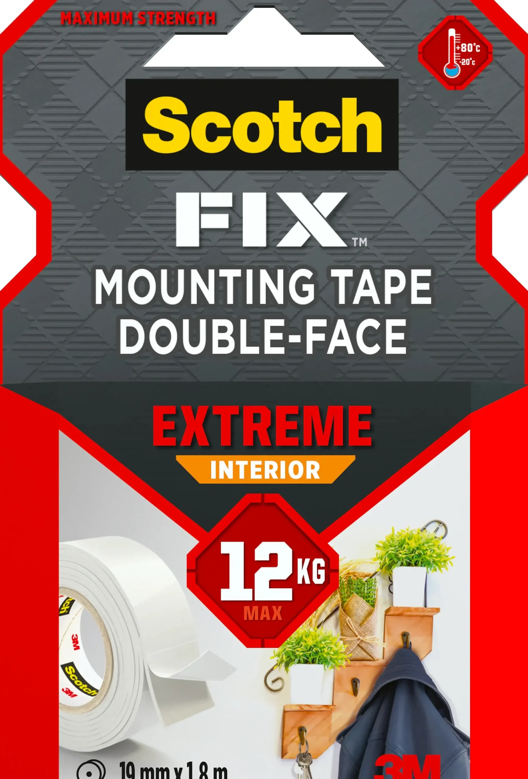Monteringstape EXTREME 19mmx1,8m innendørs 12kg-Scotch Outlet