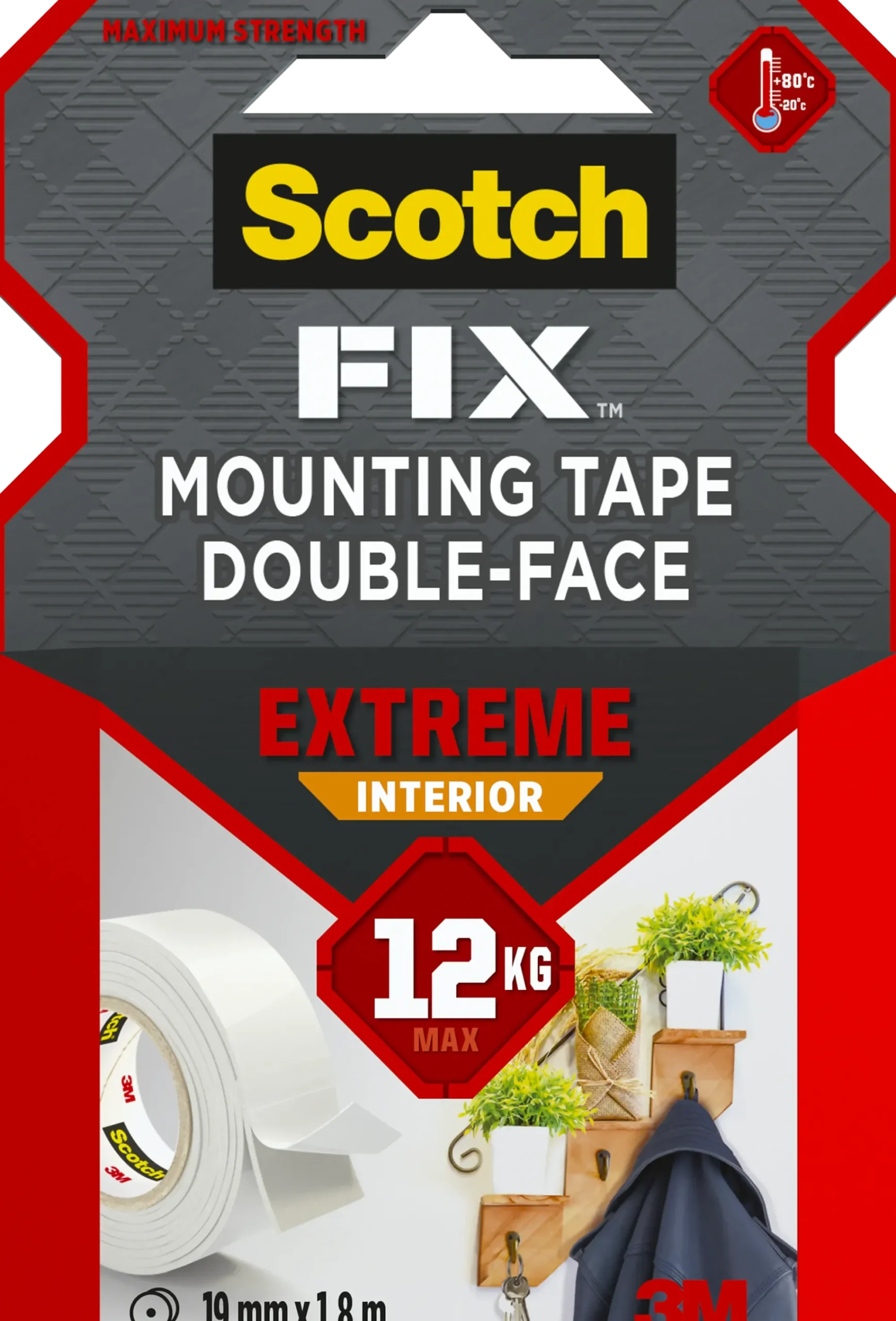 Monteringstape EXTREME 19mmx1,8m innendørs 12kg-Scotch Outlet