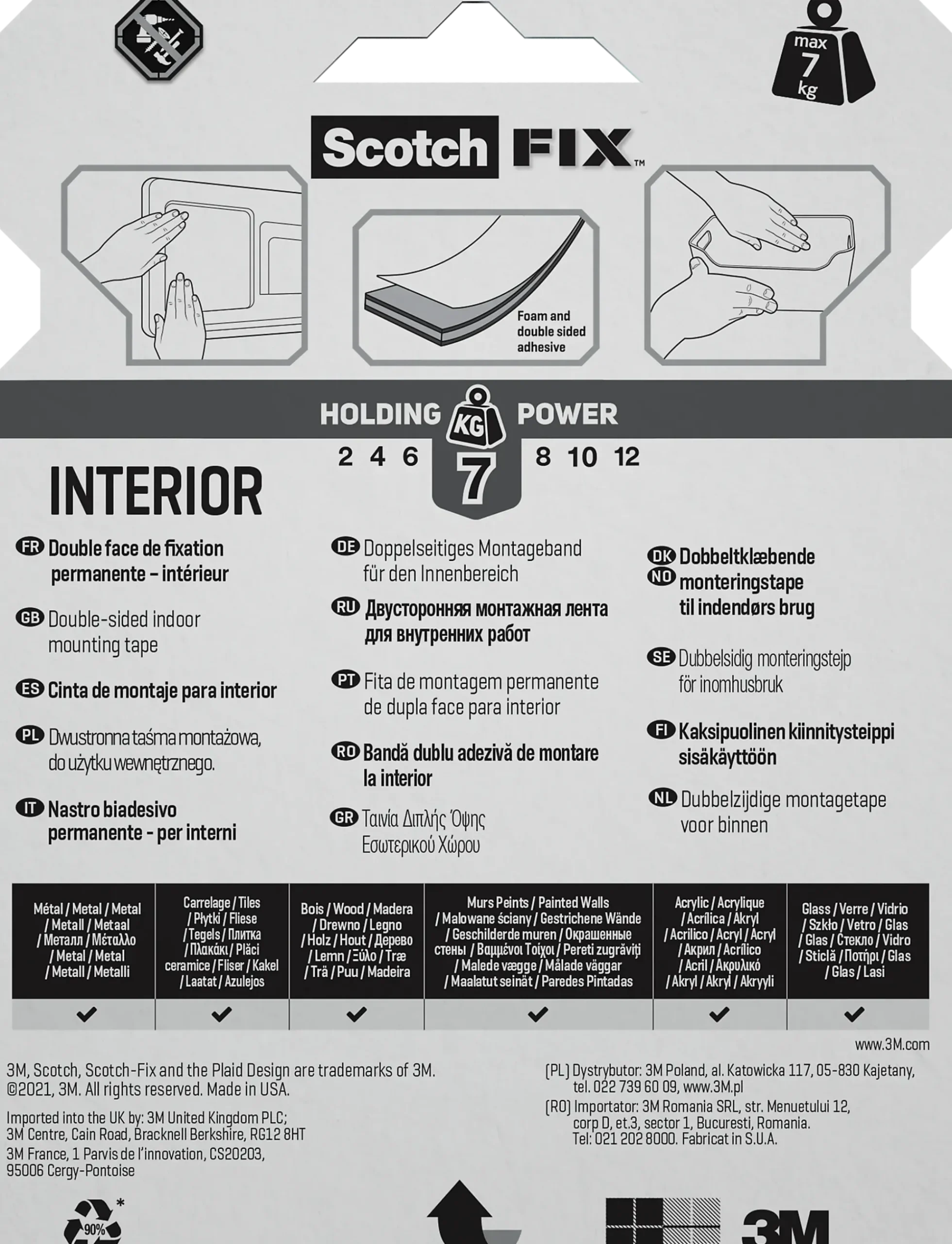 Monteringstape 19mmx5m innendørs 7kg-Scotch