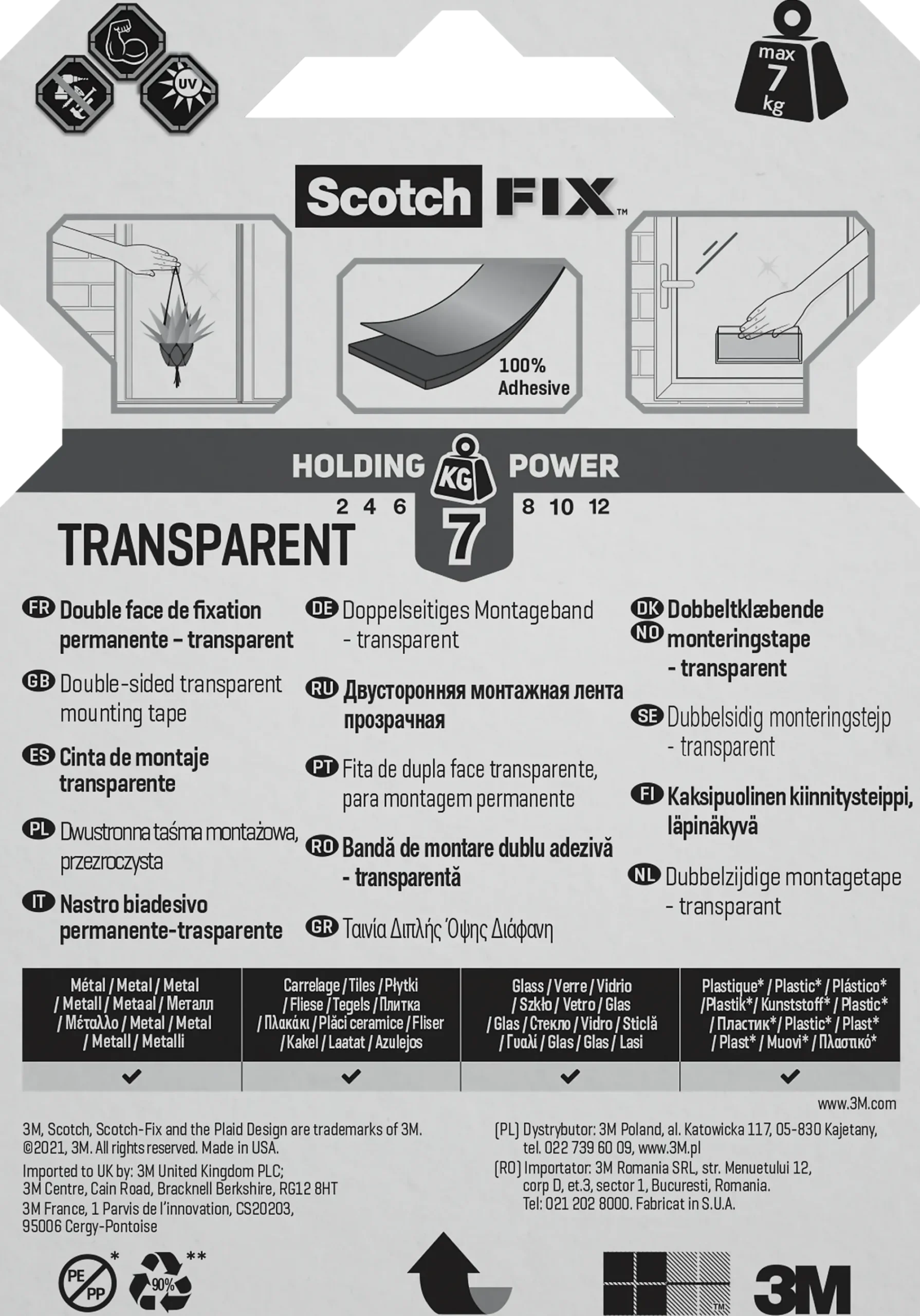 Monteringstape transparent 19mmx1,5m innendørs 7kg-Scotch Best