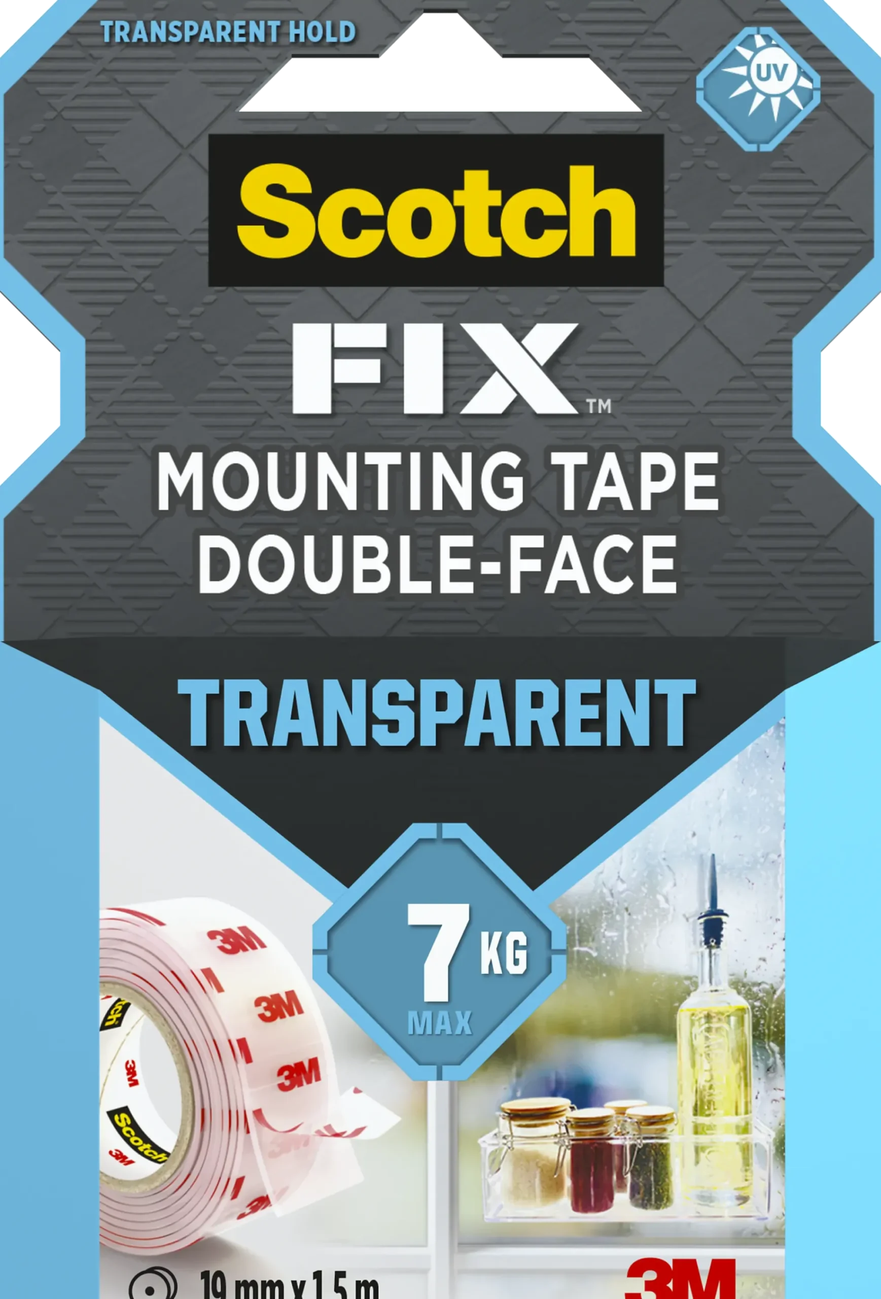 Monteringstape transparent 19mmx1,5m innendørs 7kg-Scotch Best