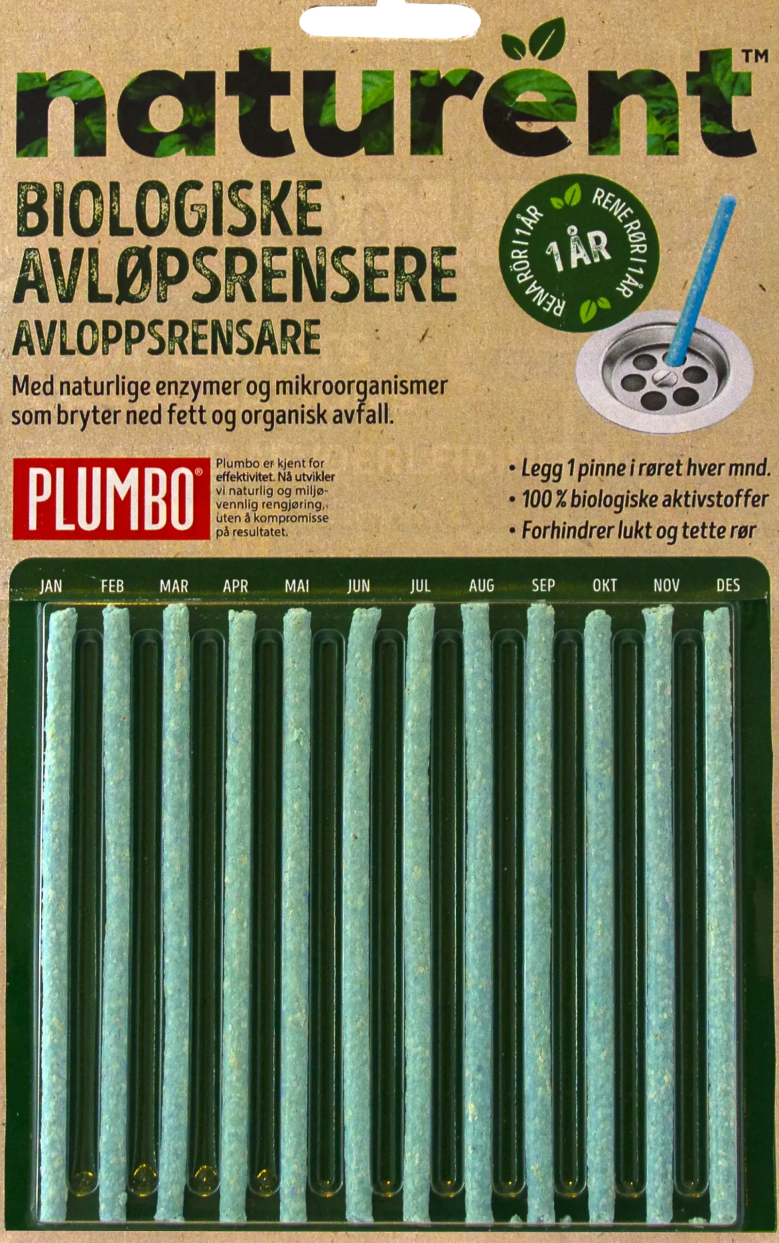 Naturent Biologisk Avløpsrensere rørpinner-Plumbo New
