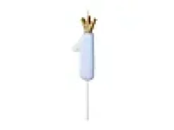 Nummerlys 1 Blå med Krone 9,5cm-Partydeco Outlet