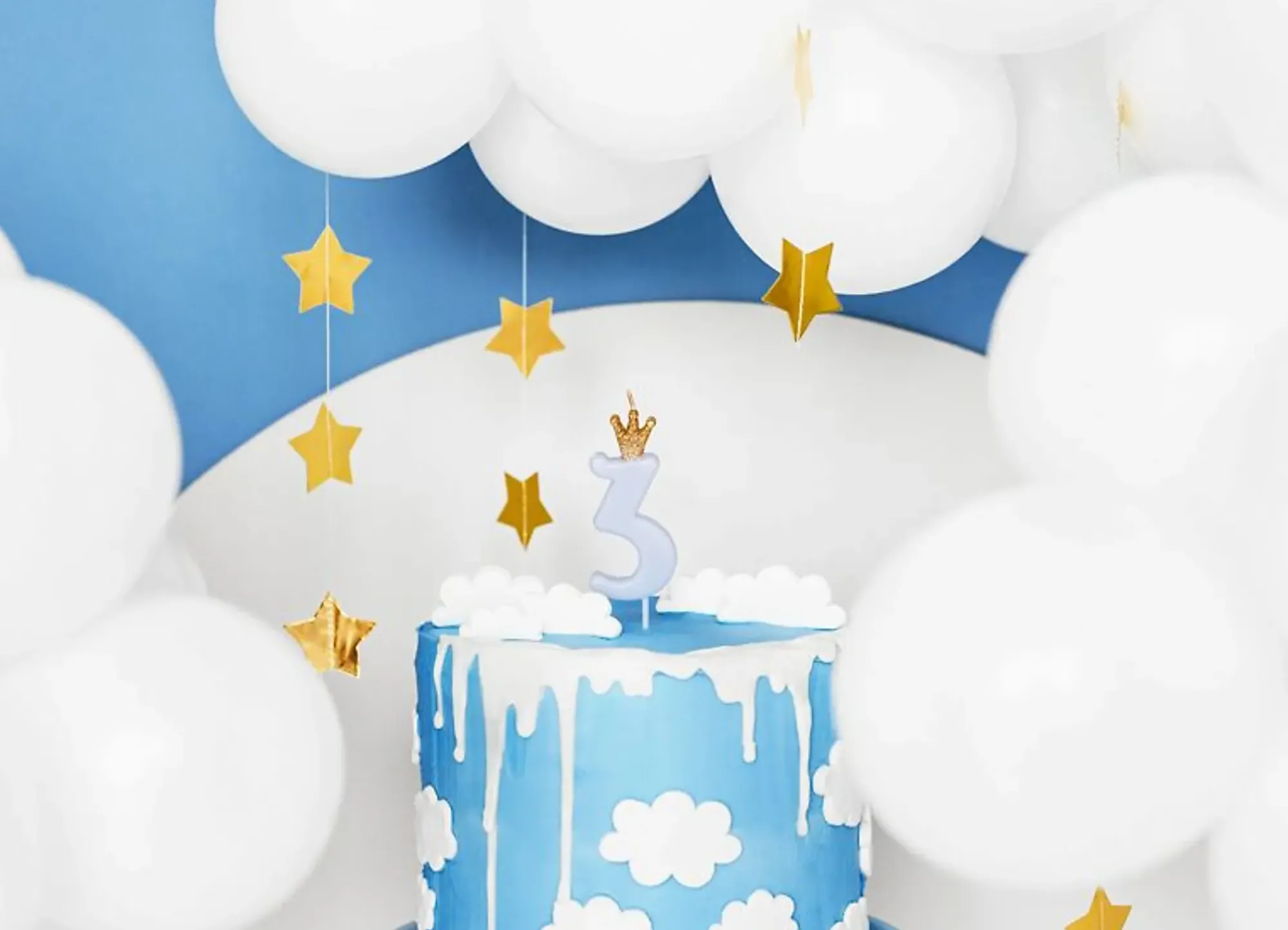 Nummerlys 3 Blå med Krone 9,5cm-Partydeco Sale