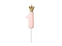 Nummerlys 1 rosa med krone 9,5cm-Partydeco Discount