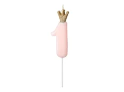 Nummerlys 1 rosa med krone 9,5cm-Partydeco Discount