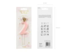 Nummerlys 2 rosa med krone 9,5cm-Partydeco Sale