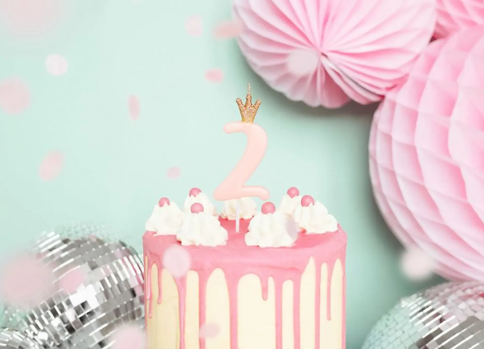 Nummerlys 2 rosa med krone 9,5cm-Partydeco Sale