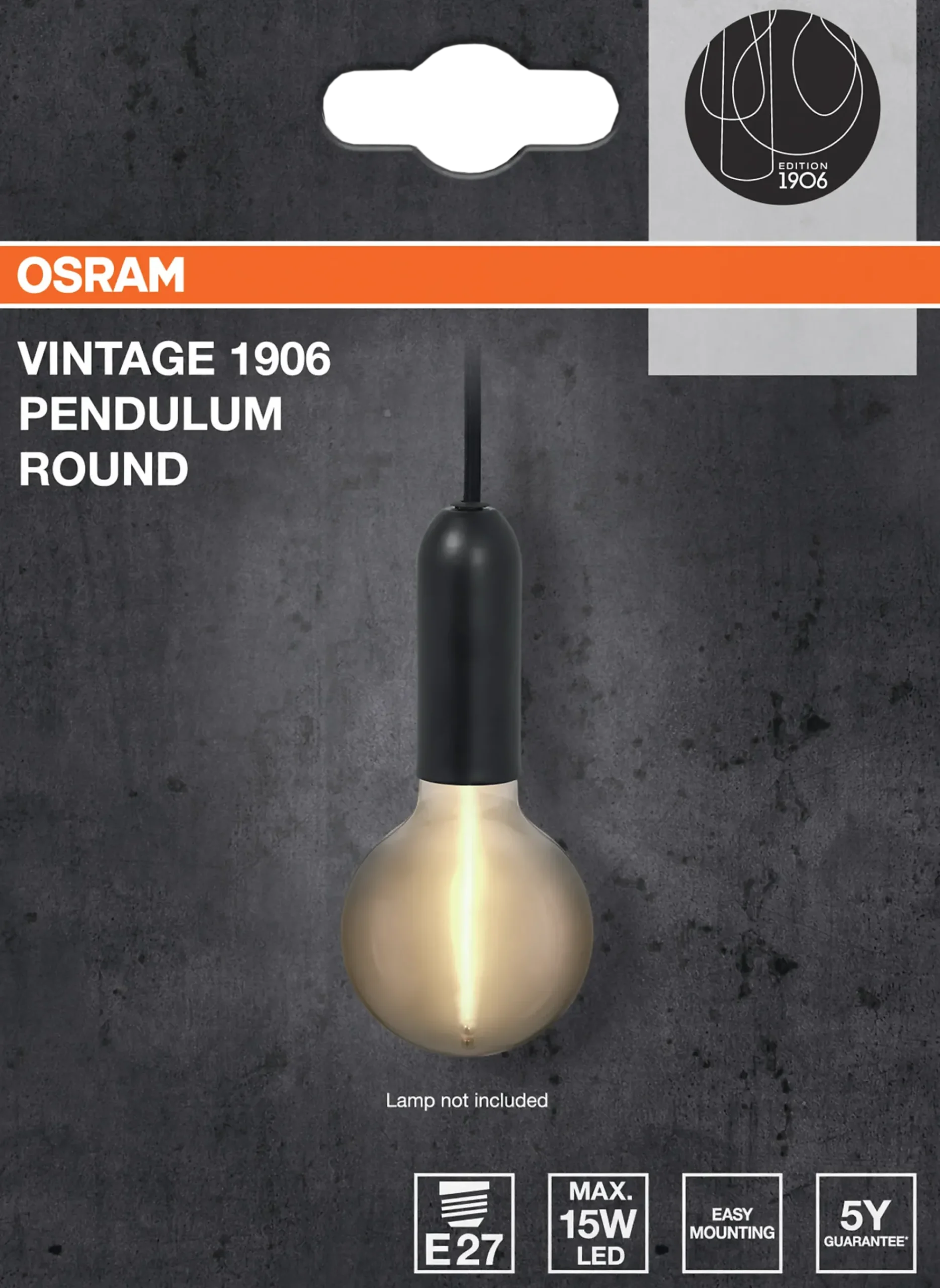 Pendellampe Pendulum E27 Rund Sort-Osram New