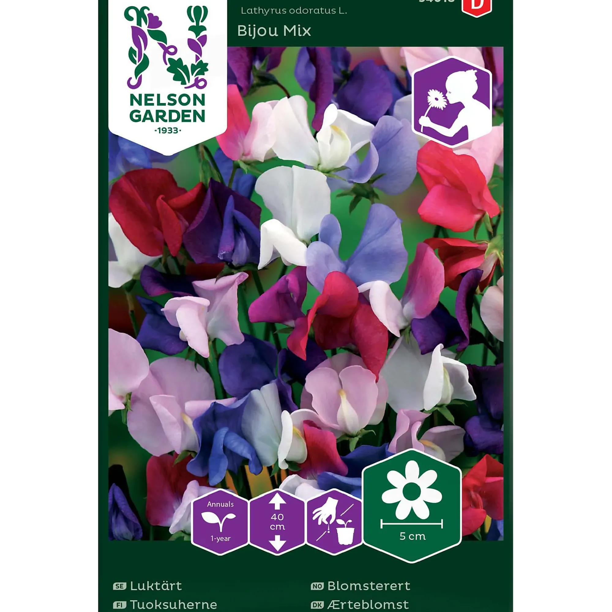 Porsjonsfrø blomsterert bijou lav-Nelson garden New