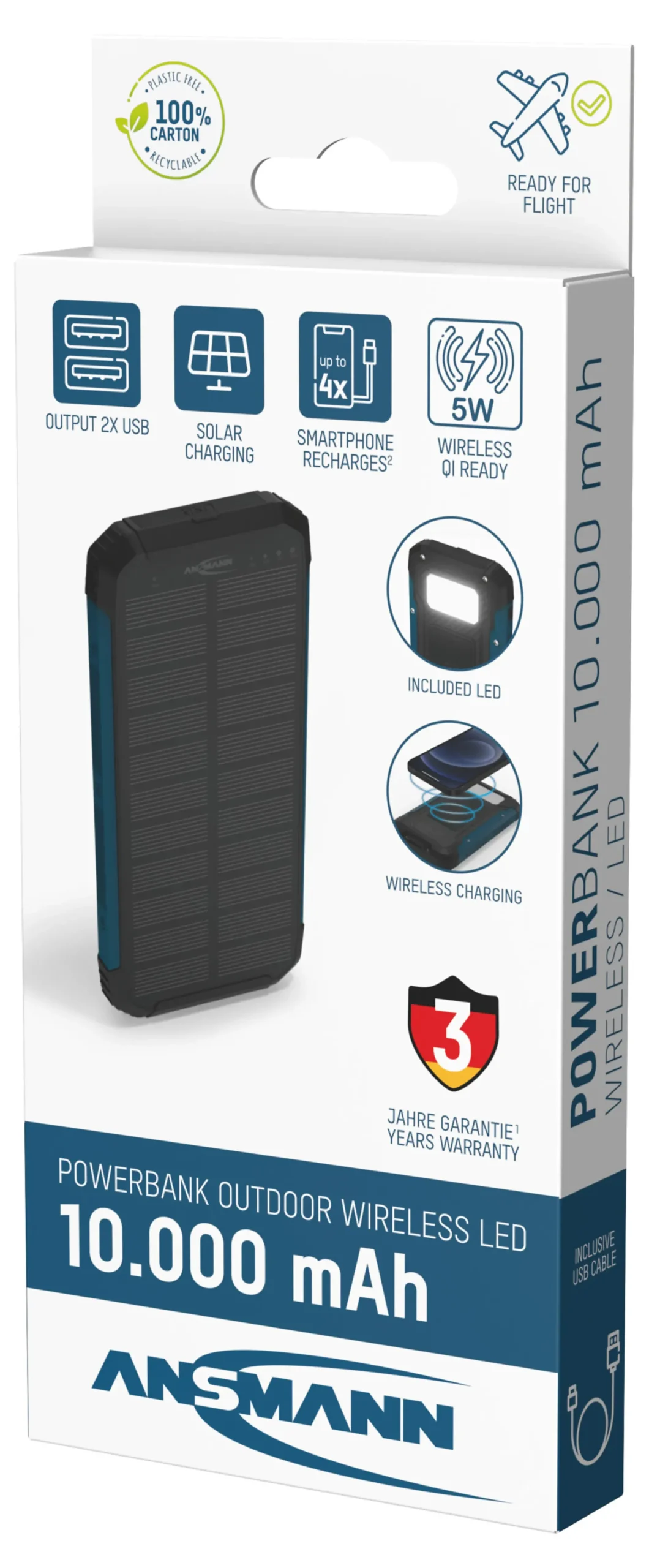 Powerbank 10000mah med ledlys og solcellepanel-Ansmann Sale