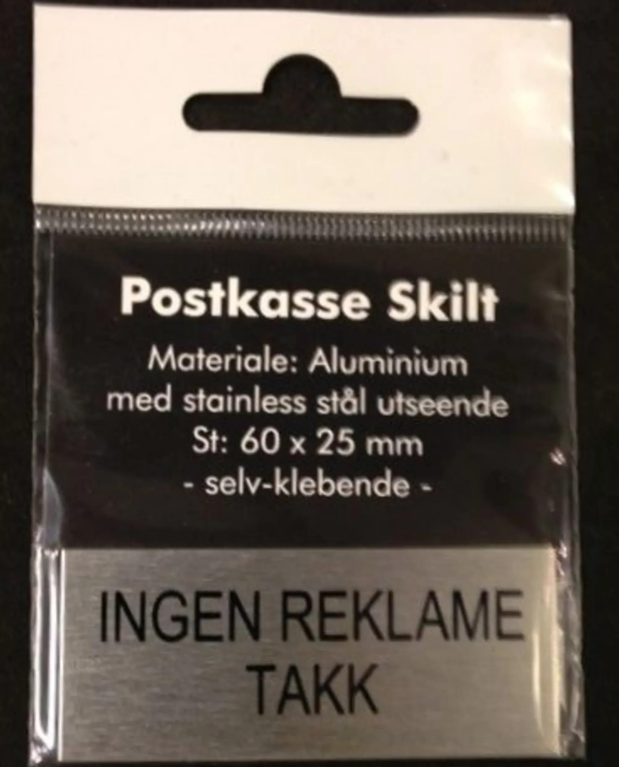 Skilt "Ingen reklame" for postkasse- Clearance
