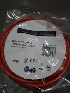 SKJØTELEDNING 10M 3X1,5RØD INNENDØRS H05VV-F-Powerized