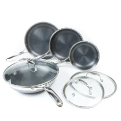 Stekepannesett hybrid med 3 stekepanner 1 Wok og 3 lokk-Hexclad New
