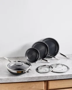 Stekepannesett hybrid med 3 stekepanner 1 Wok og 3 lokk-Hexclad New