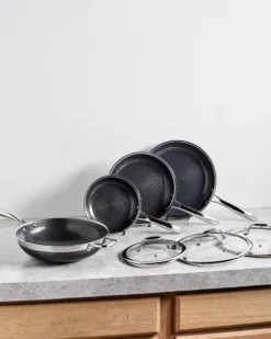 Stekepannesett hybrid med 3 stekepanner 1 Wok og 3 lokk-Hexclad New