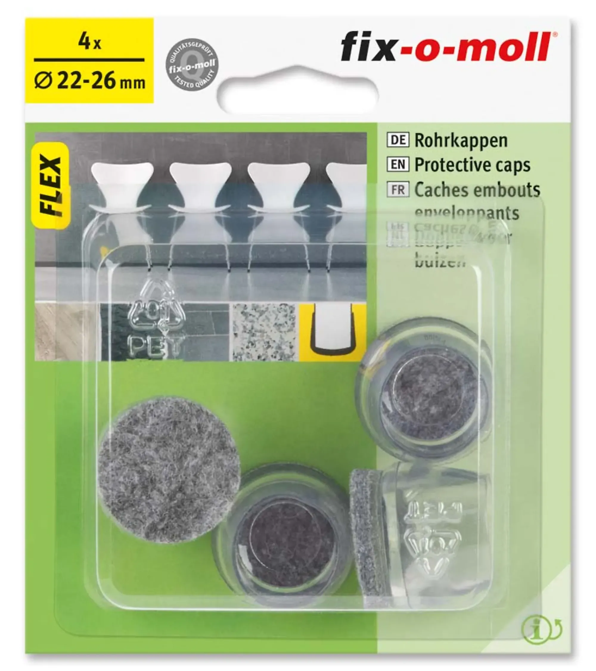Stolbenhylse m/filt for glatte gulv og tepper transparent 22-26mm-Fix O Moll Clearance