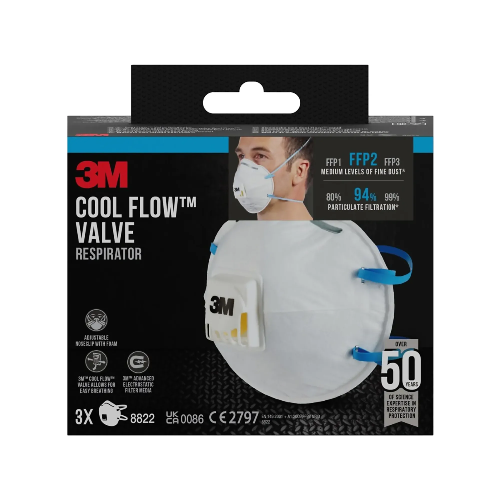 Støvmaske 8822 FFP2 med ventil 3stk-3m Outlet