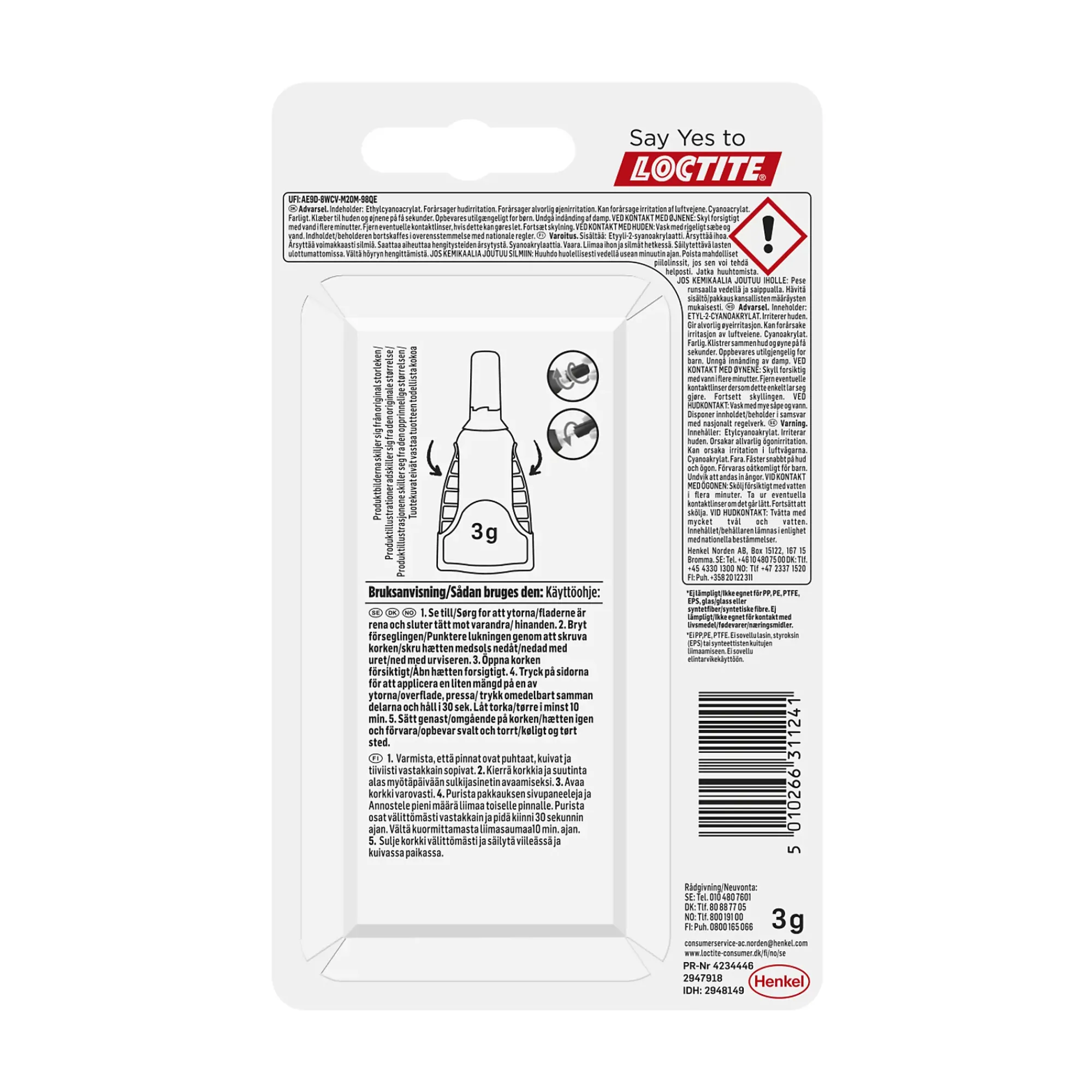 Superlim flex gummiforsterket 3g-Loctite