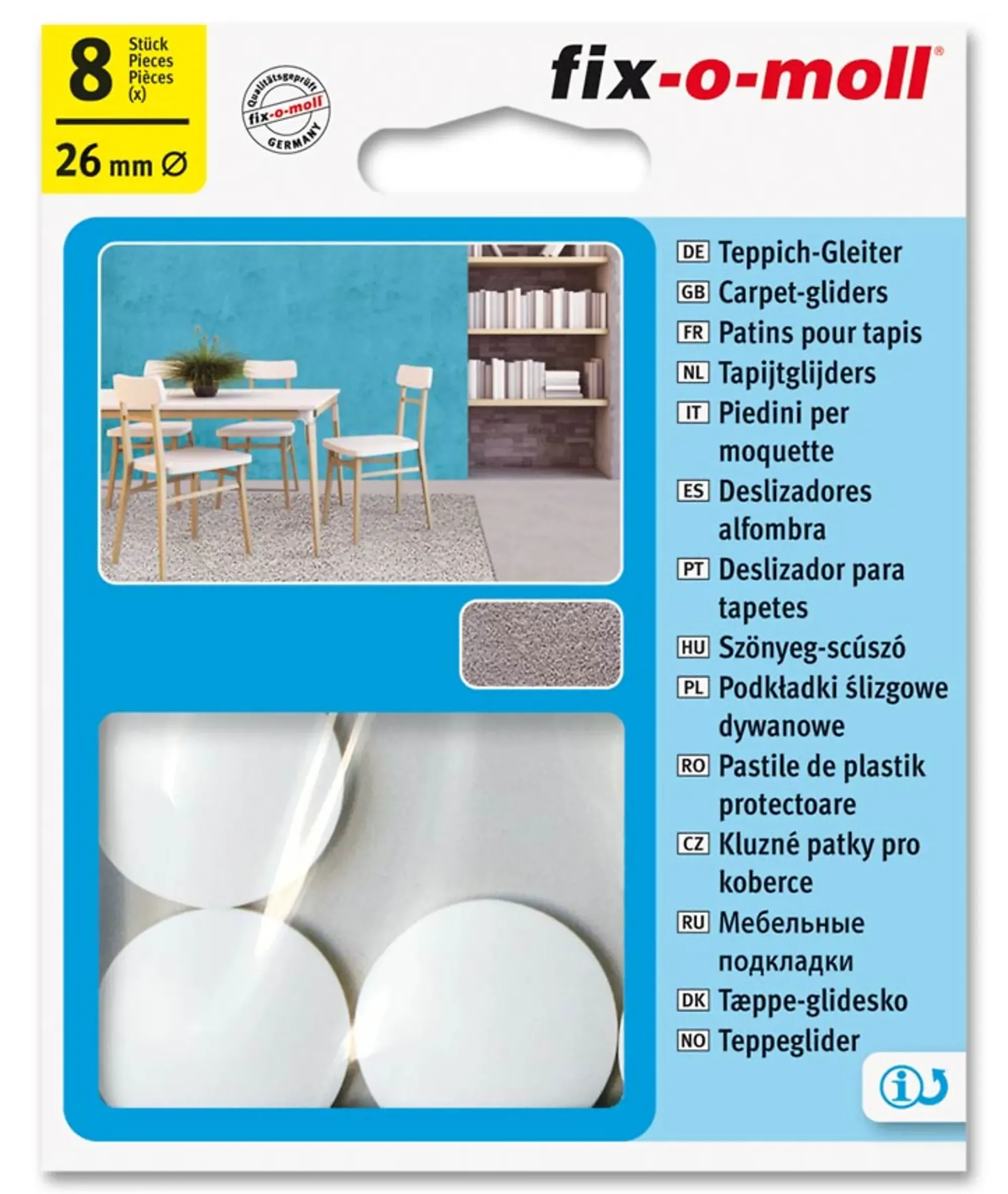 Teppeglider ø30mm hvit 8stk-Fix O Moll New