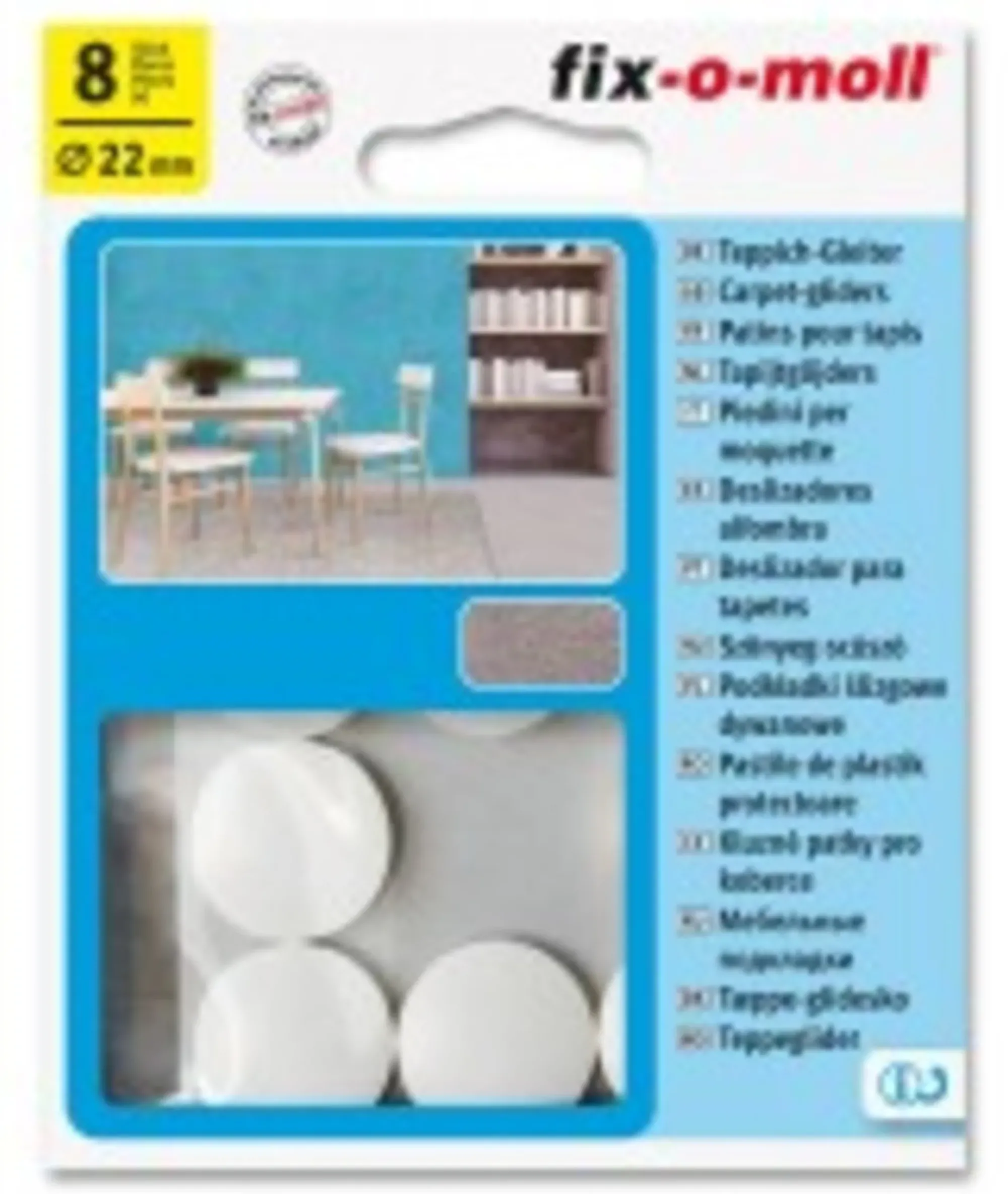 Teppeglider ø22mm hvit 8stk-Fix O Moll Hot