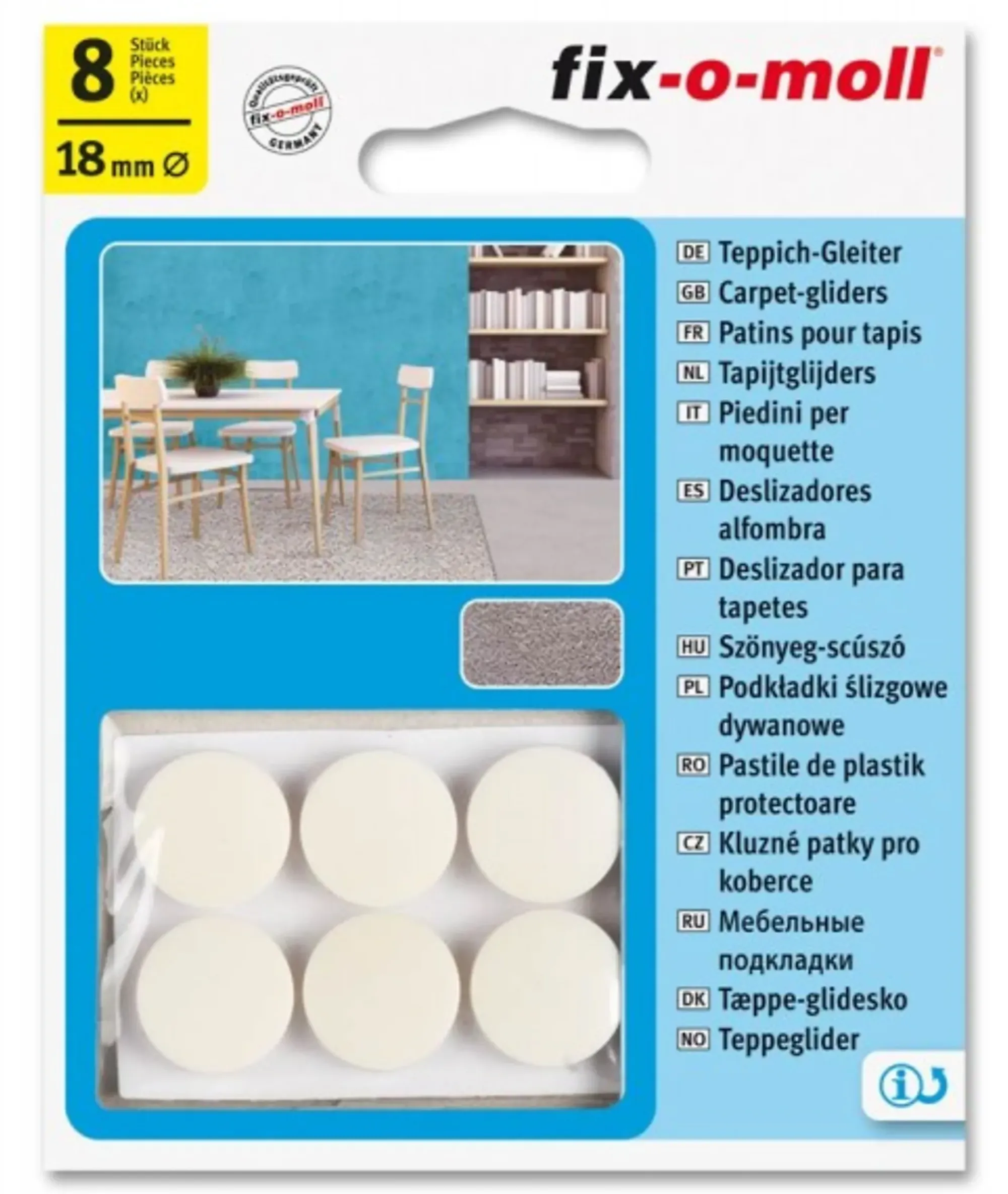 Teppeglider ø18mm hvit 8stk-Fix O Moll Best
