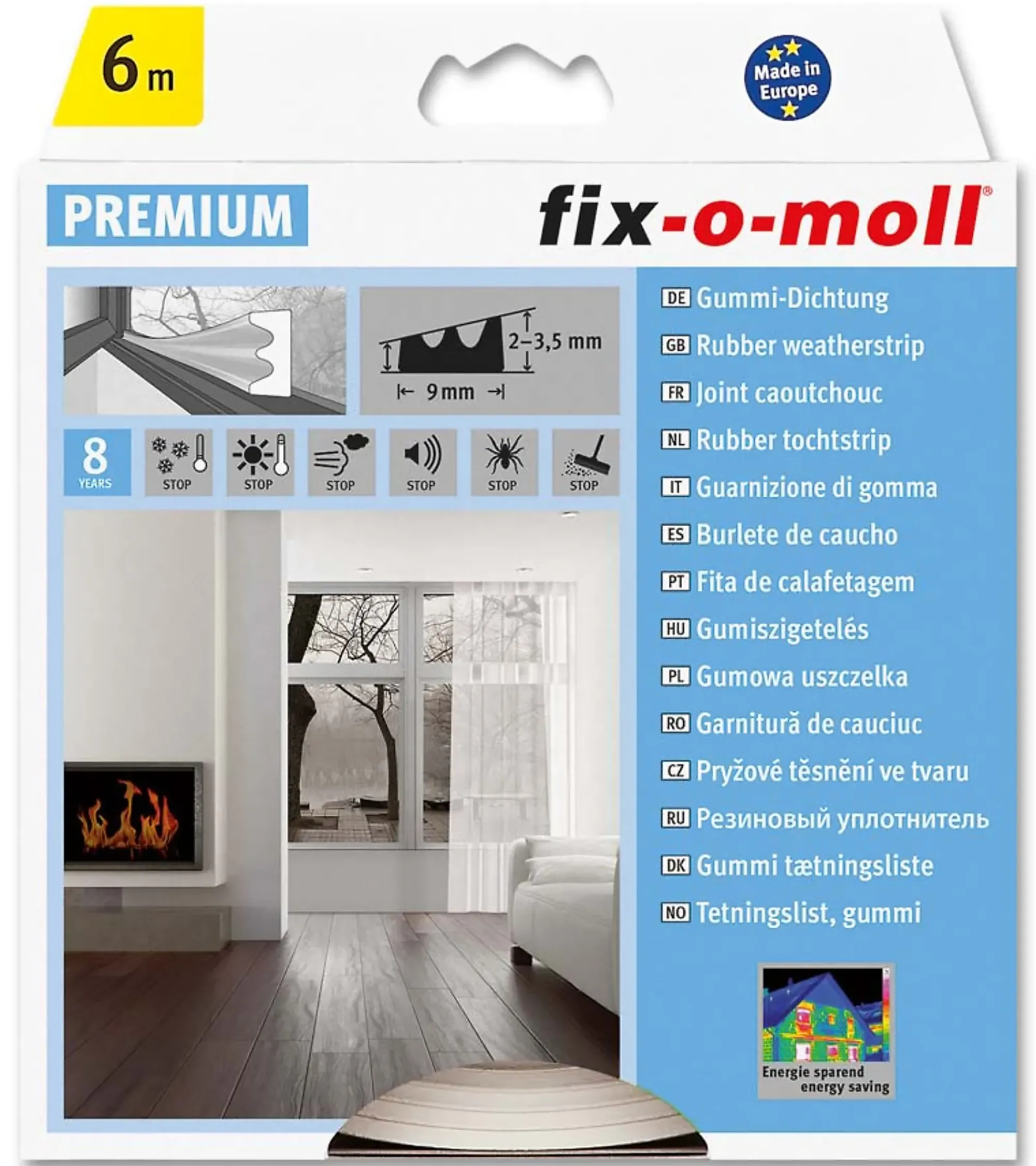 Tetningslist E 6m/9/4mm hvit-Fix O Moll