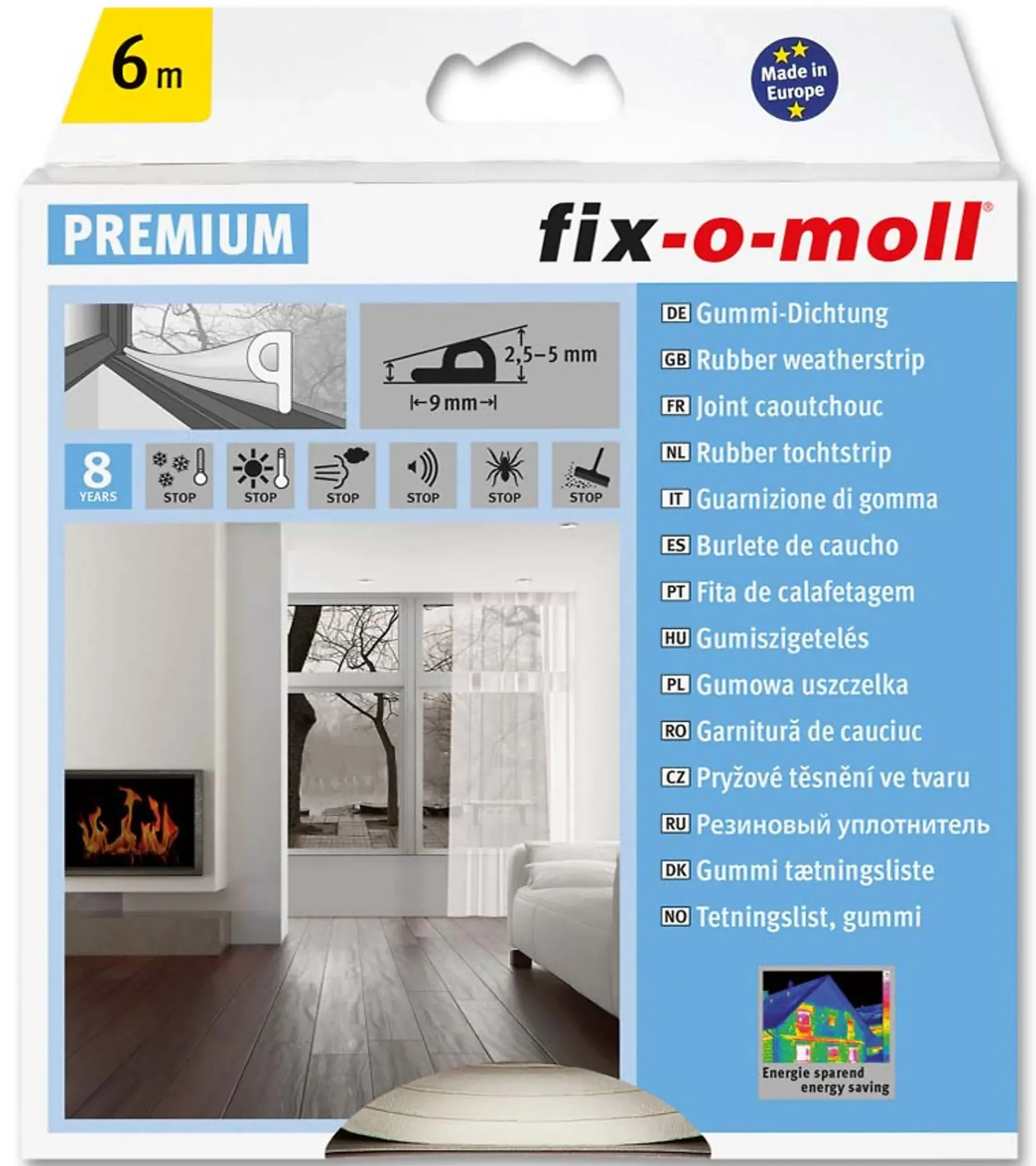 Tetningslist P 6m/9/5,5mm hvit-Fix O Moll New