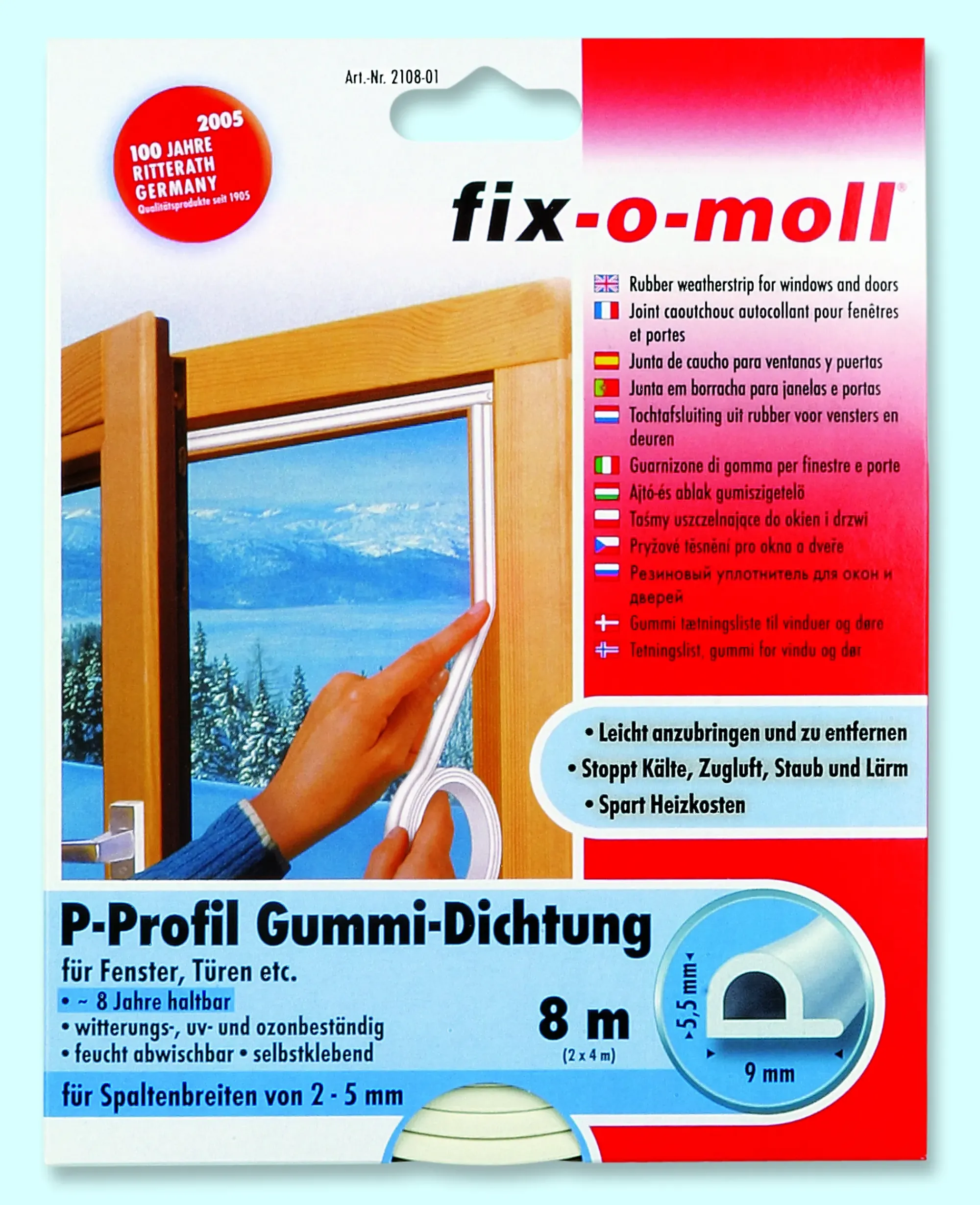 Tetningslist P 6m/9/5,5mm hvit-Fix O Moll New