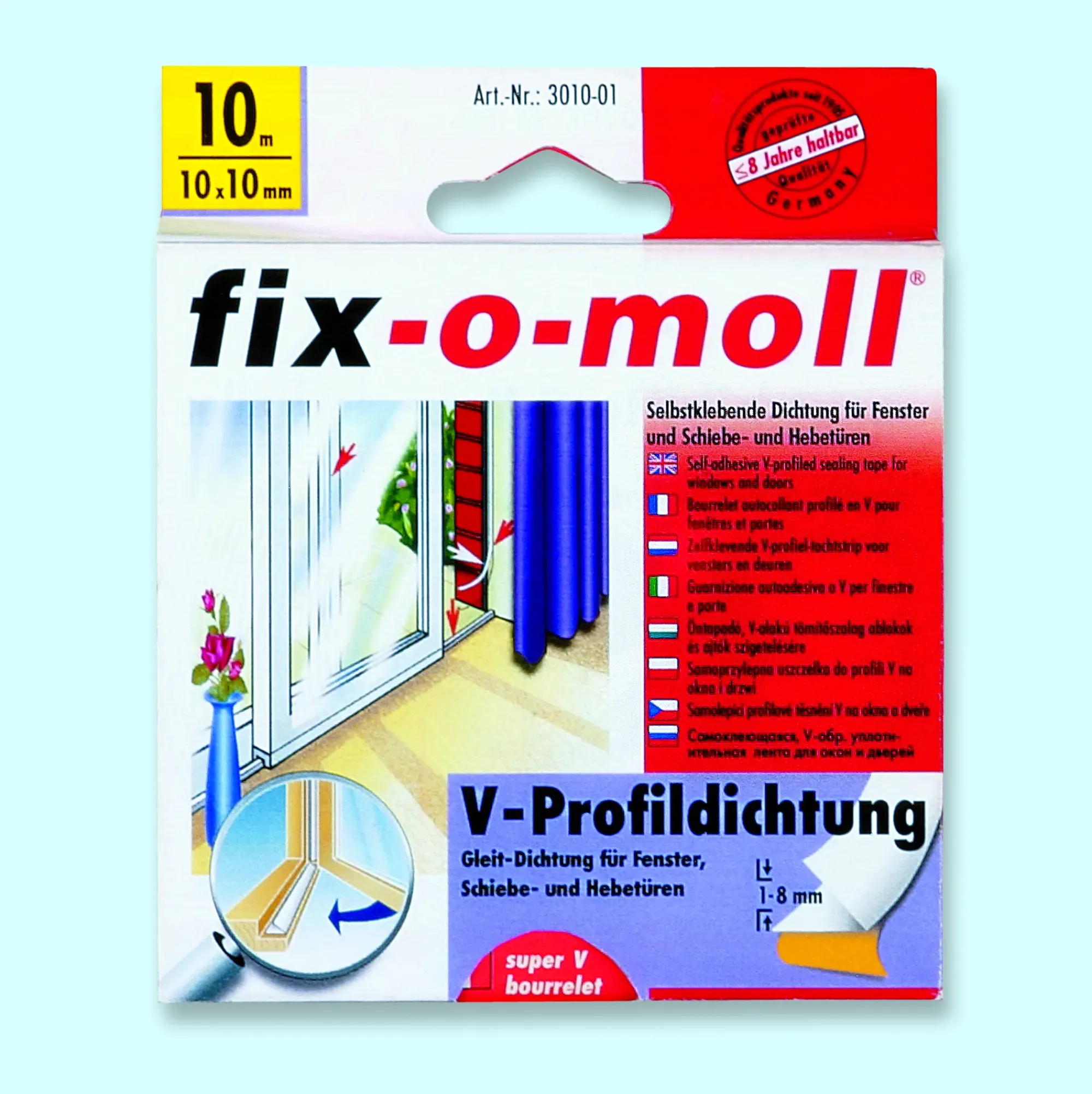 Tetningslist V hev/skyv 10m hvit-Fix O Moll